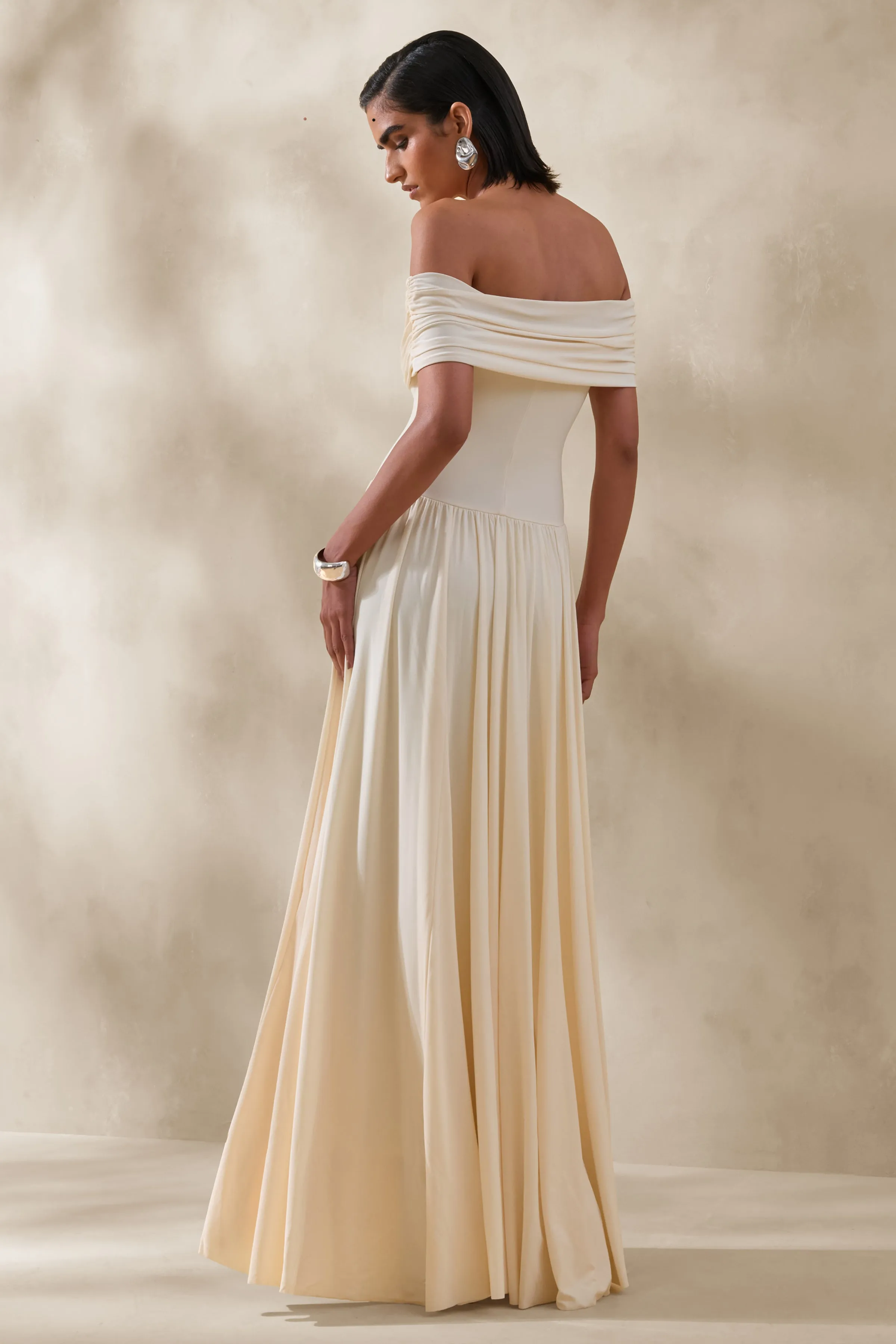 Cindie | Cream Bardot-Neck Maxi Dress sold by Club L London product image thumbnail 2