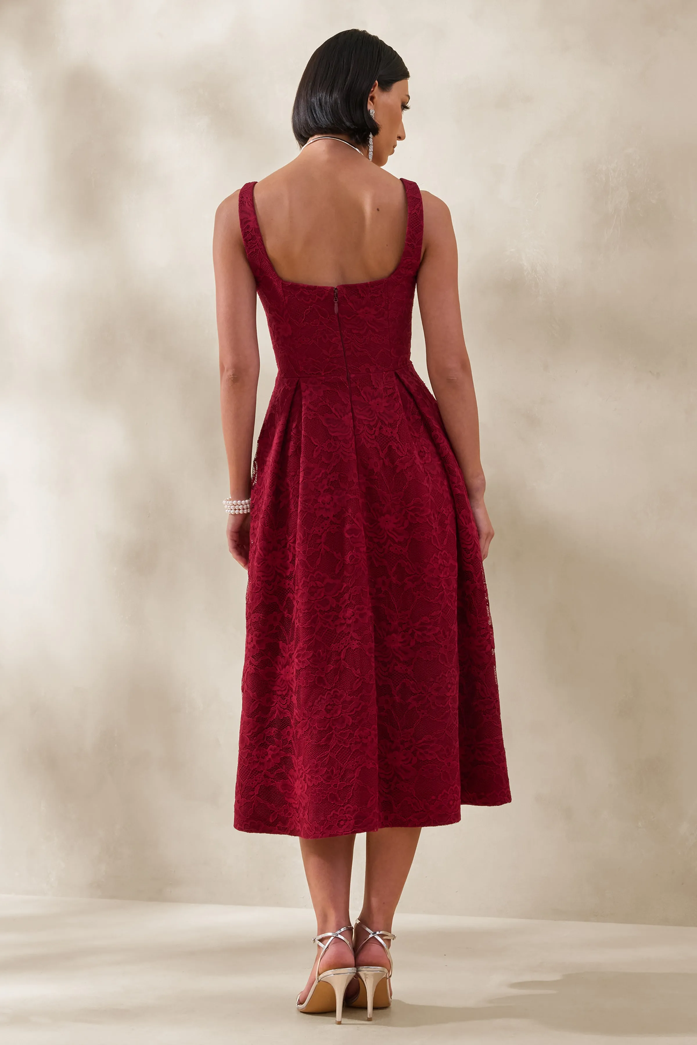 Ashmara | Burgundy Lace Square-Neck Midi Dress sold by Club L London product image thumbnail 2