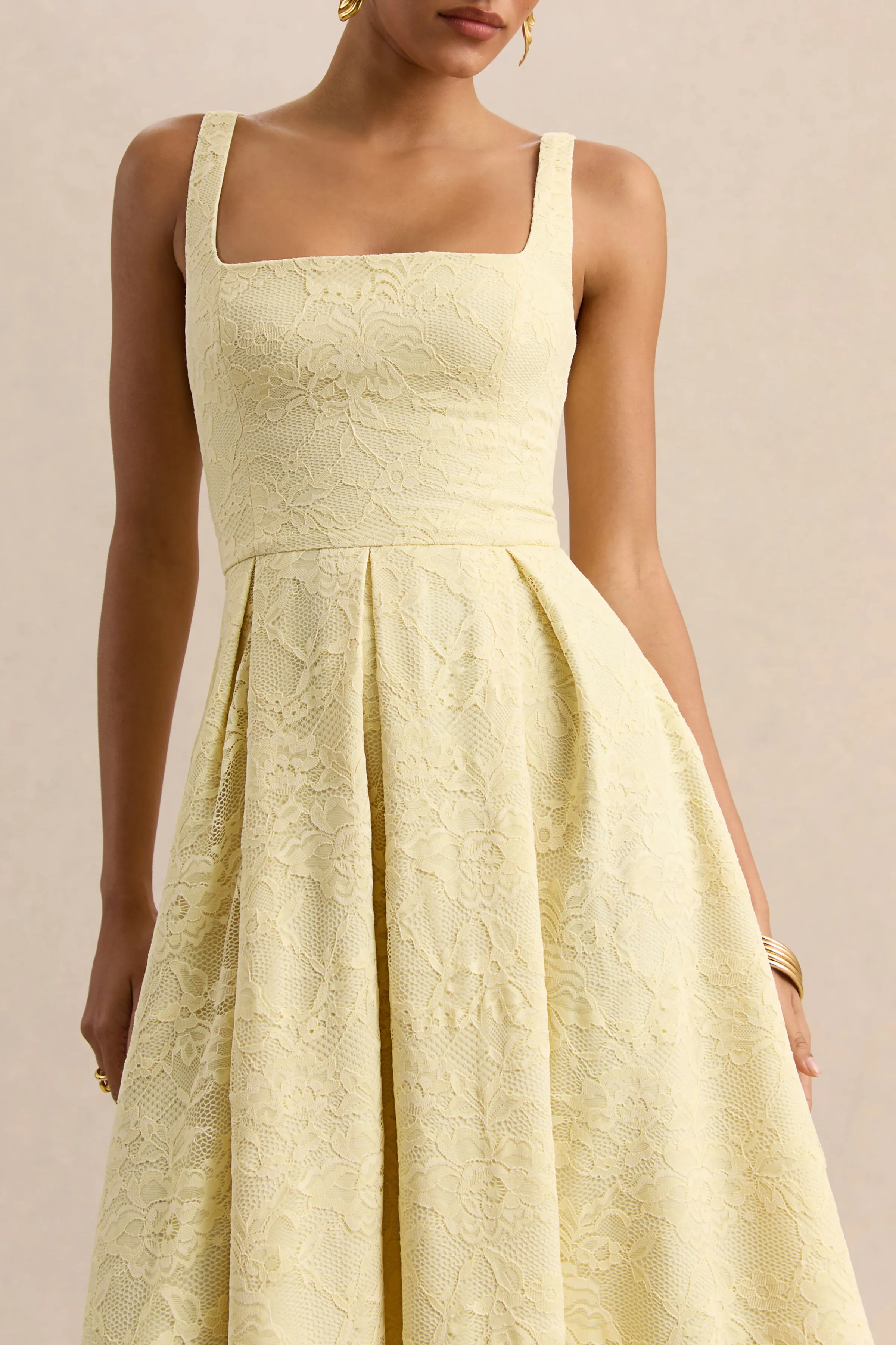 Ashmara | Lemon Lace Square-Neck Midi Dress sold by Club L London product image thumbnail 3