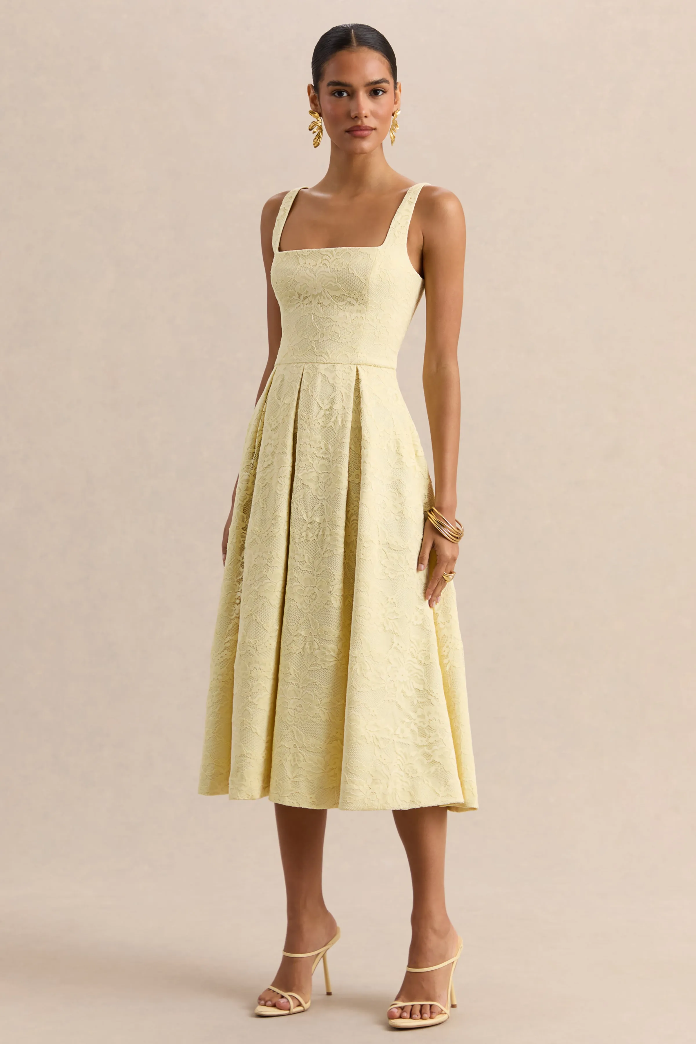 Ashmara | Lemon Lace Square-Neck Midi Dress sold by Club L London product image thumbnail 4