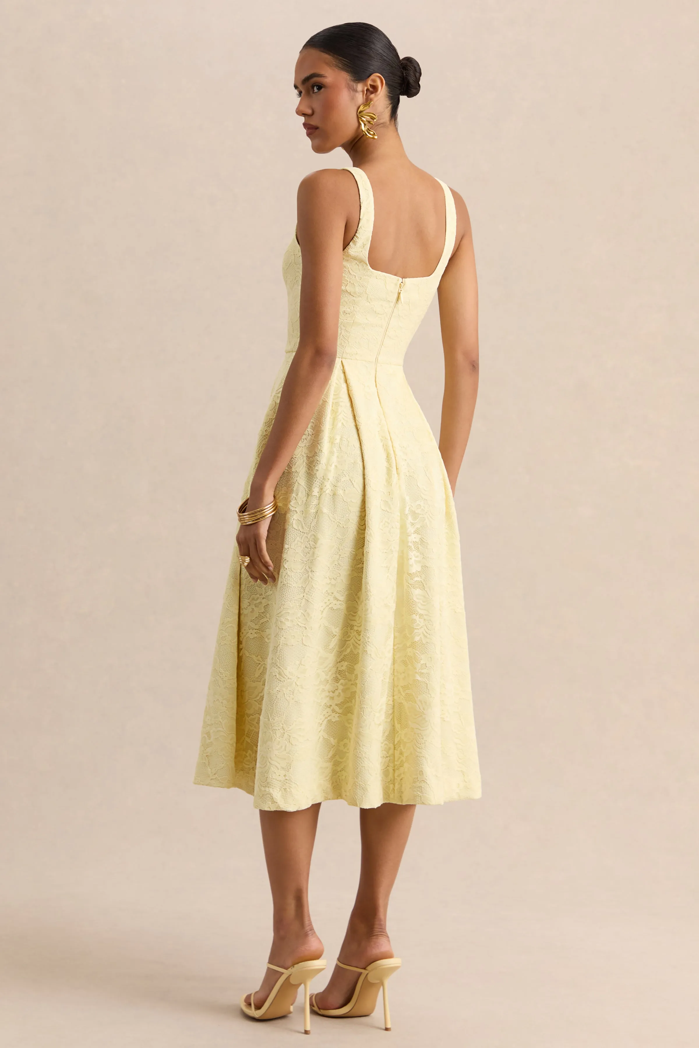 Ashmara | Lemon Lace Square-Neck Midi Dress sold by Club L London product image thumbnail 2