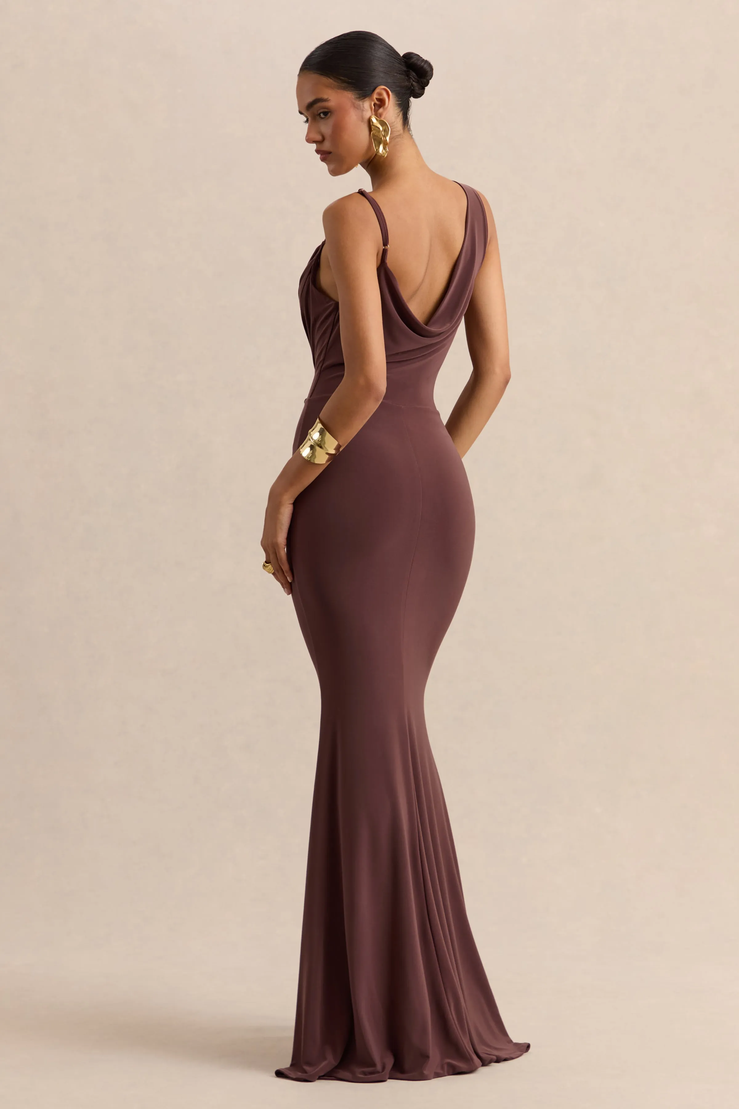 Armelia | Brown Cowl-Neck Maxi Dress With Scarf-Detail sold by Club L London product image thumbnail 5