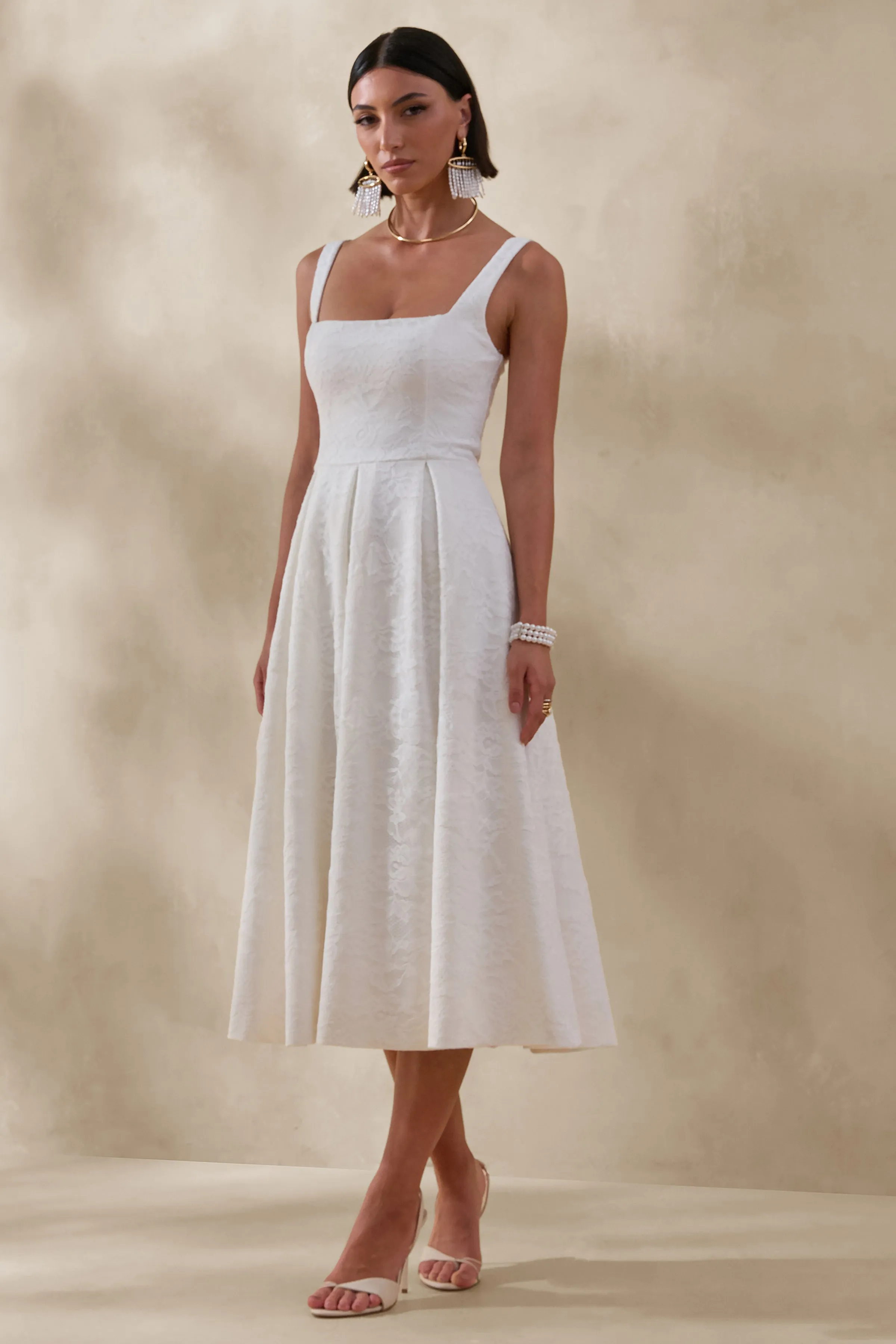 Ashmara | White Lace Square-Neck Midi Dress sold by Club L London product image thumbnail 4