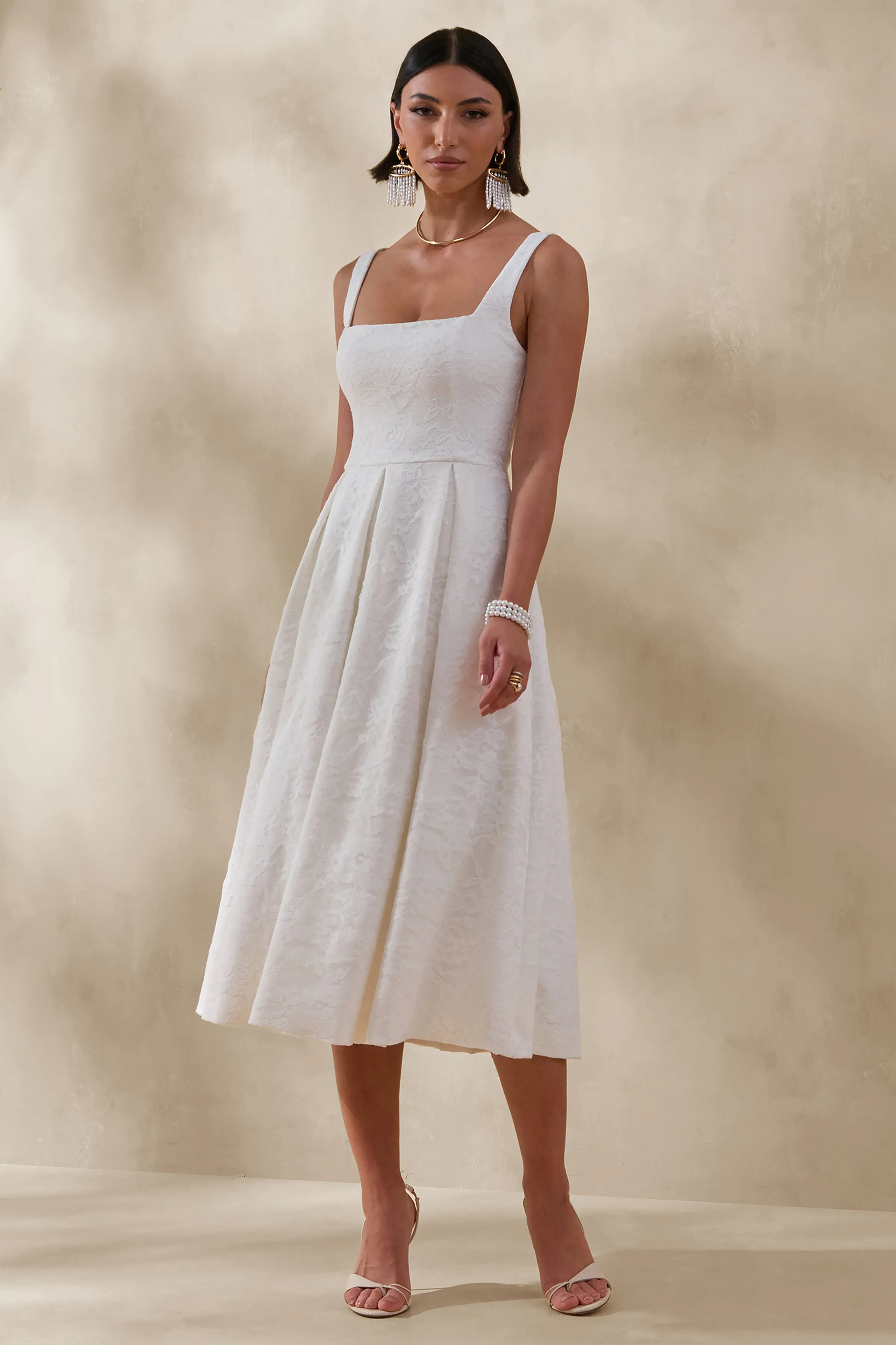 Ashmara | White Lace Square-Neck Midi Dress sold by Club L London product image thumbnail 5