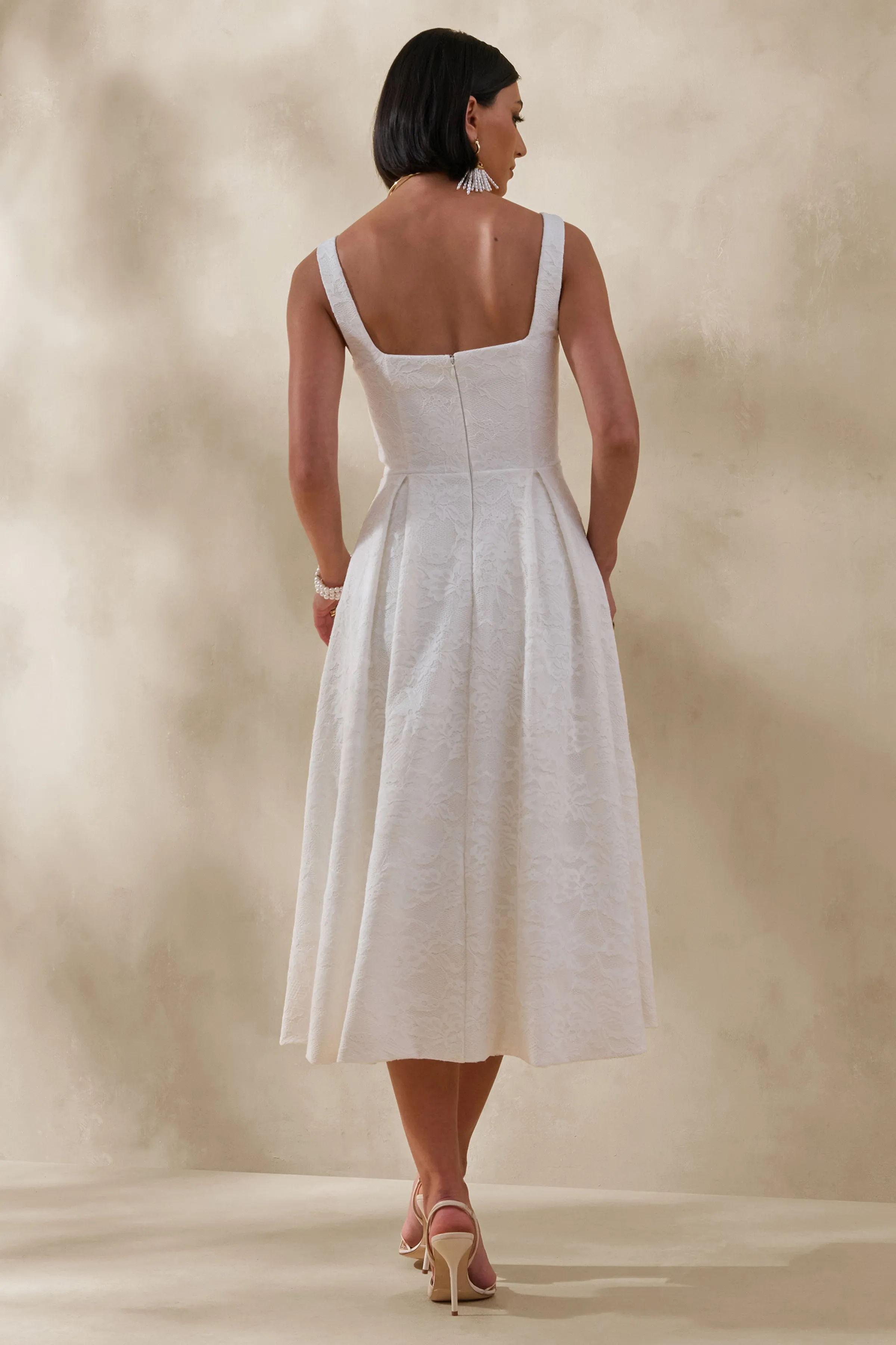 Ashmara | White Lace Square-Neck Midi Dress sold by Club L London product image thumbnail 2