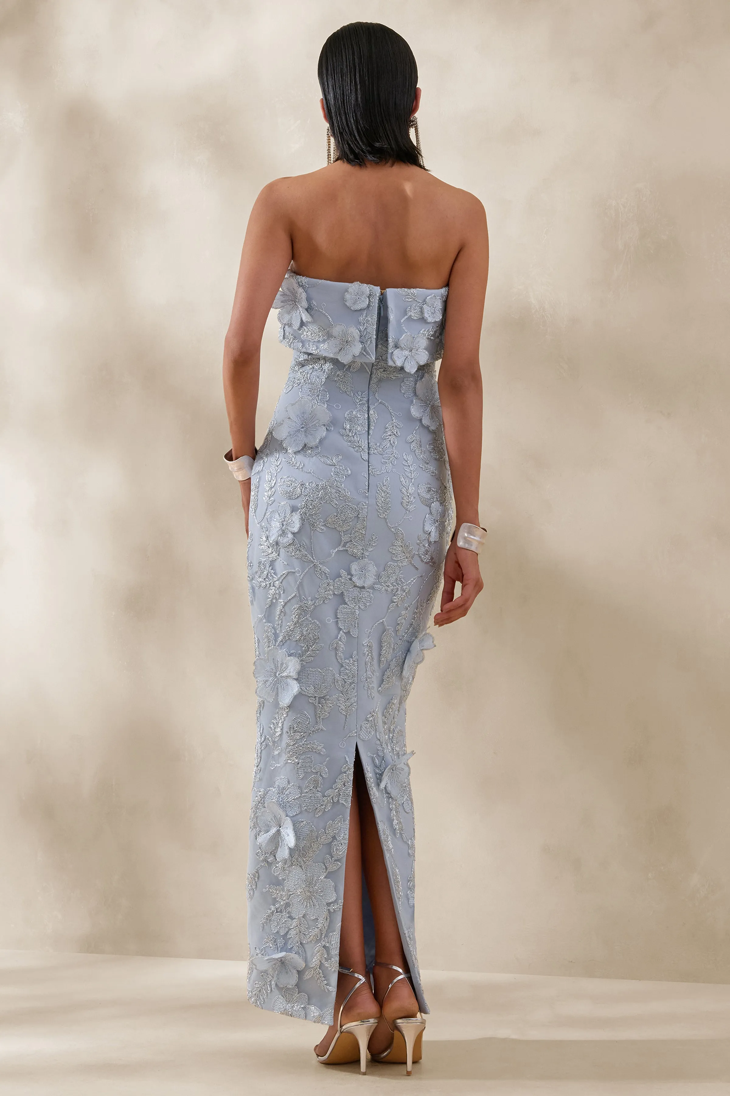 Misha | Light Blue 3D Floral Bandeau Maxi Dress sold by Club L London product image thumbnail 3