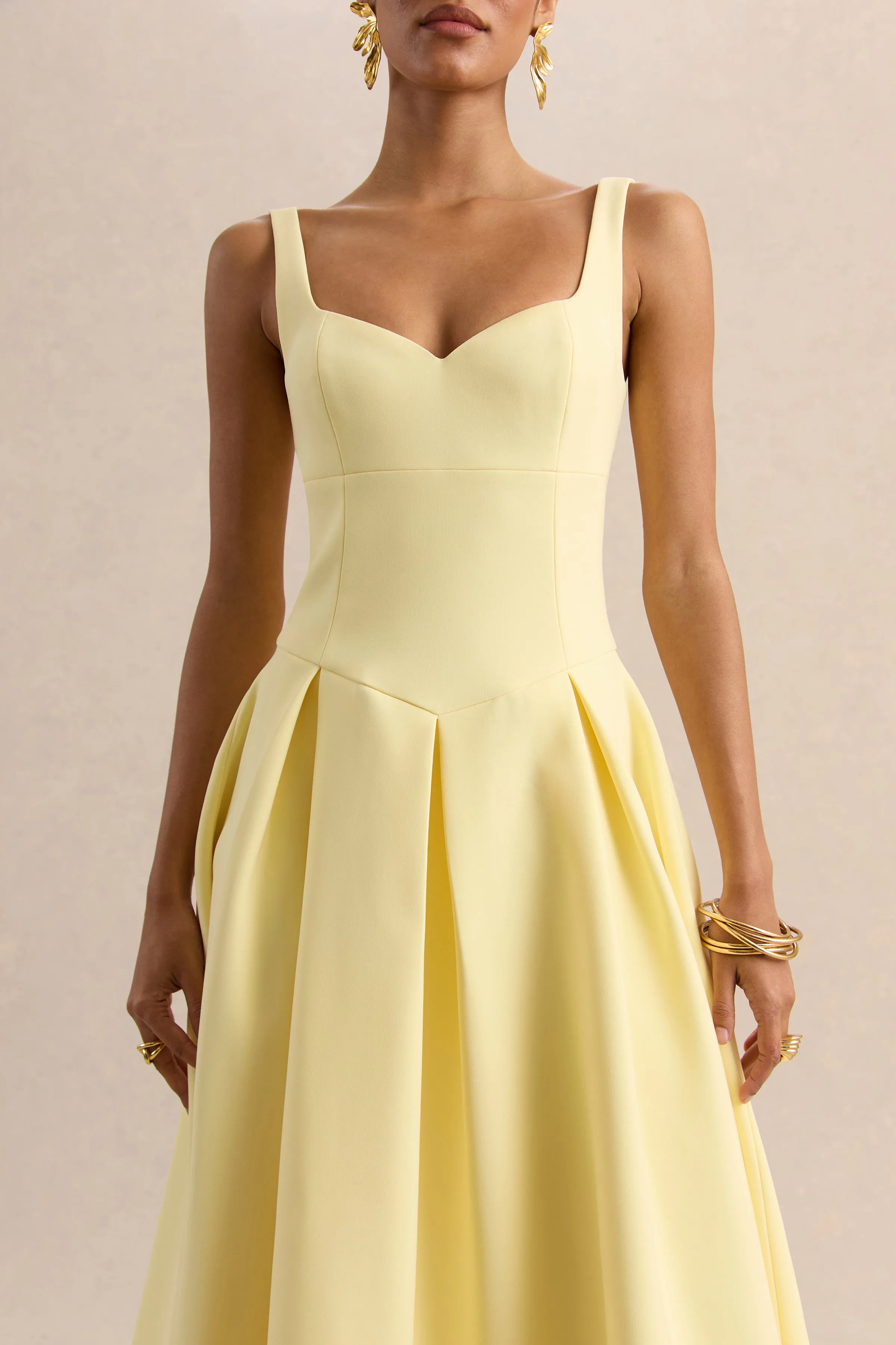 Greta | Lemon Sweetheart-Neck Midi Dress sold by Club L London product image thumbnail 3