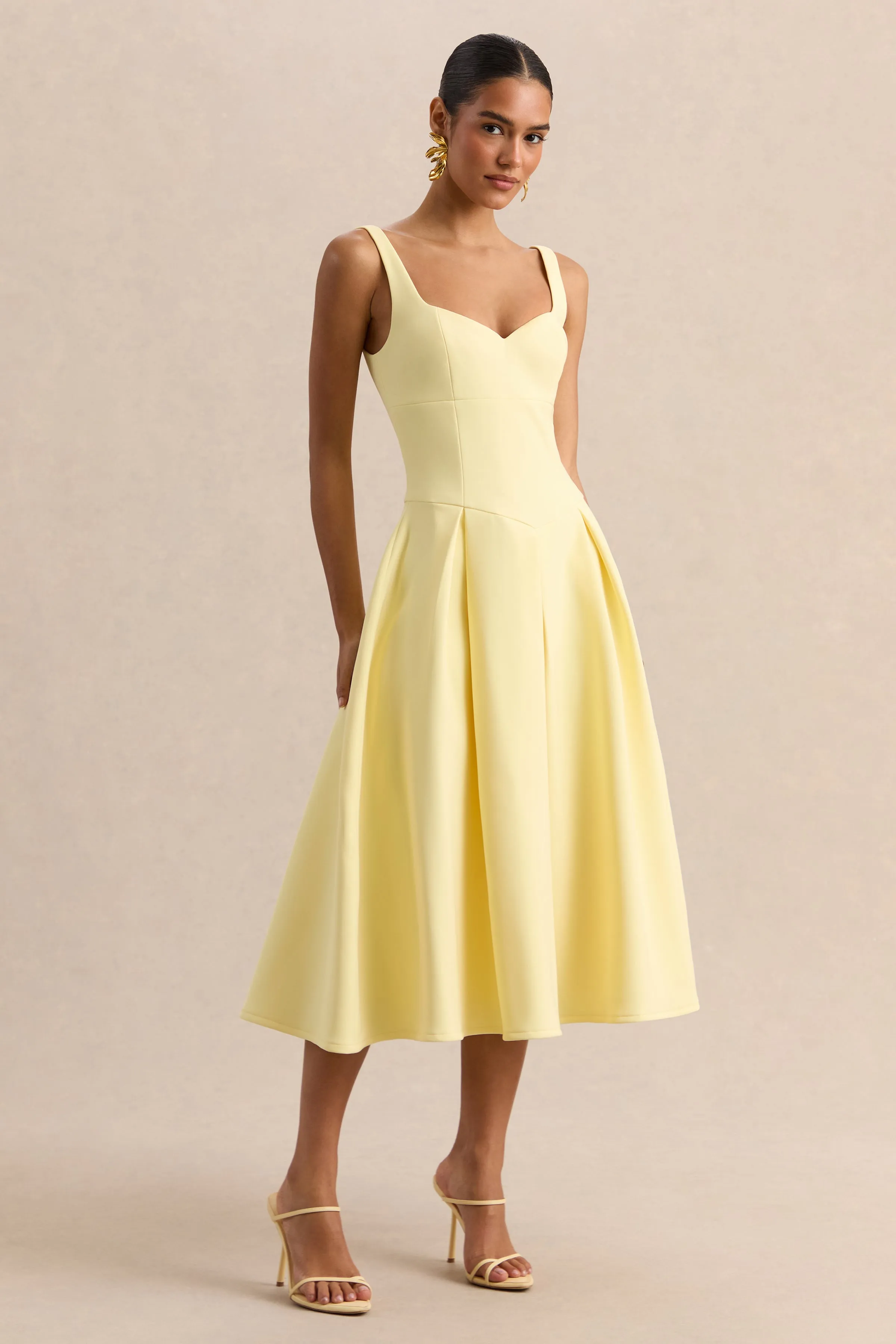 Greta | Lemon Sweetheart-Neck Midi Dress sold by Club L London product image thumbnail 4