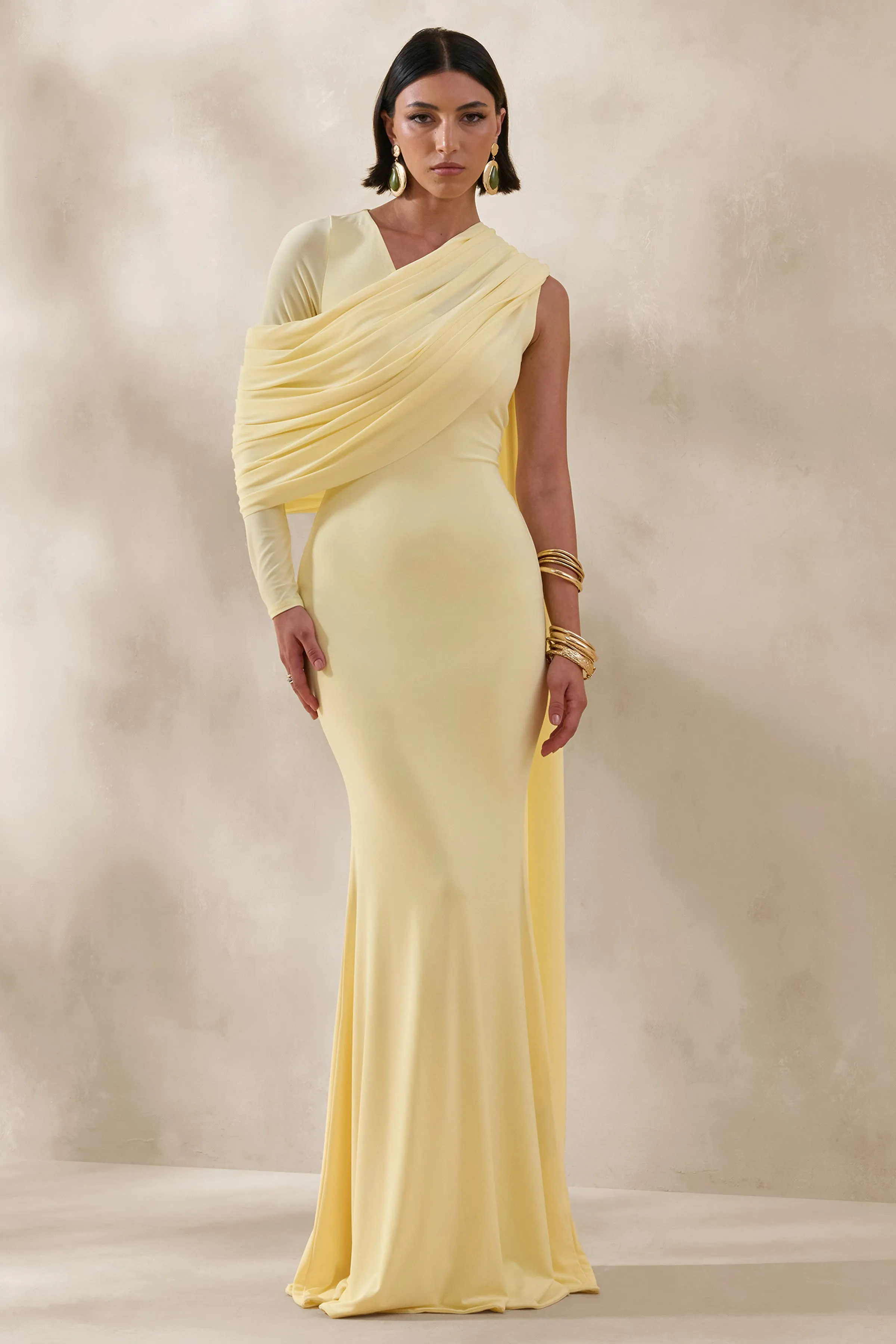 Rubelle | Lemon Asymmetric-Neck Maxi Dress With Draped-Detailing sold by Club L London product image thumbnail 4