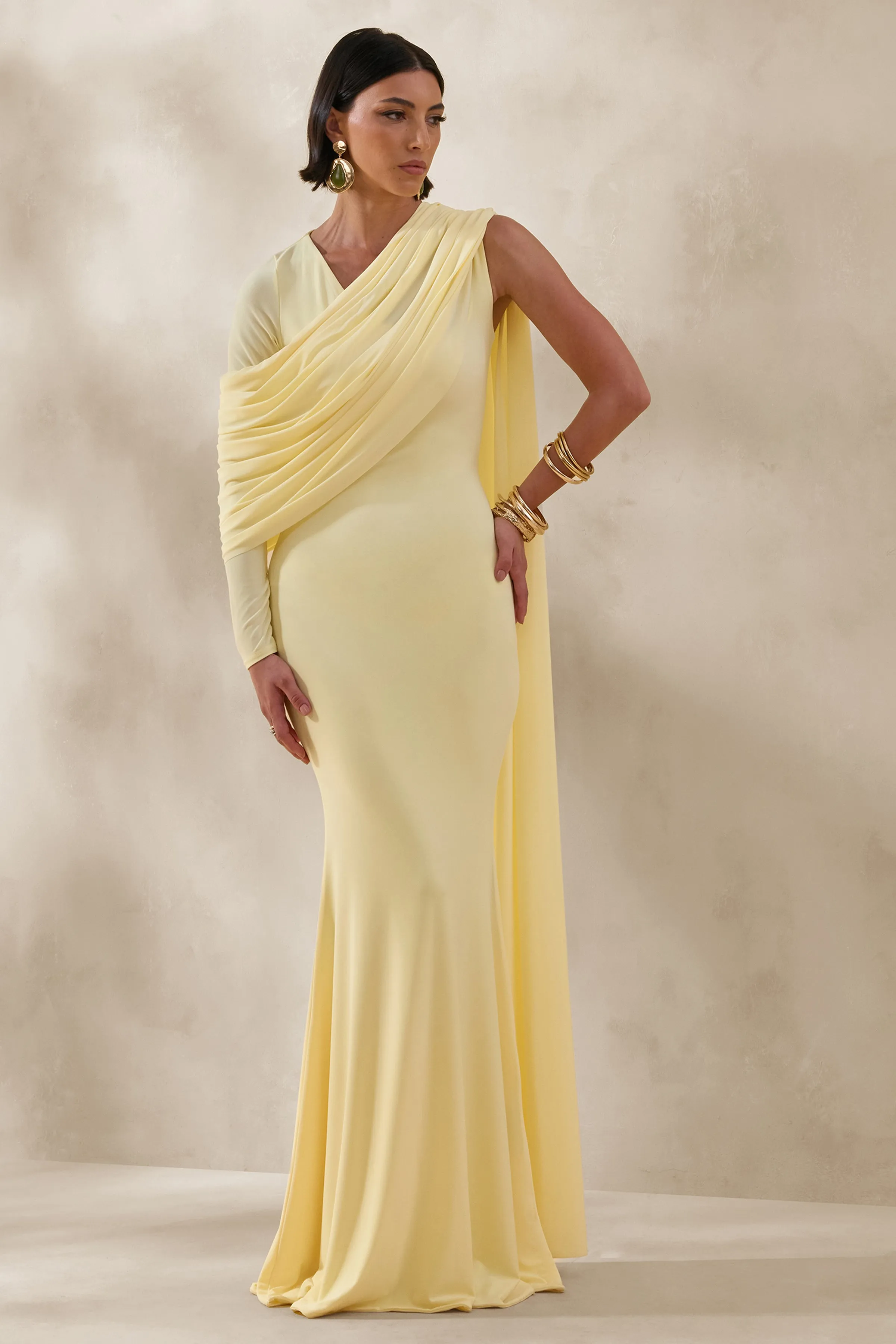 Rubelle | Lemon Asymmetric-Neck Maxi Dress With Draped-Detailing sold by Club L London product image thumbnail 5
