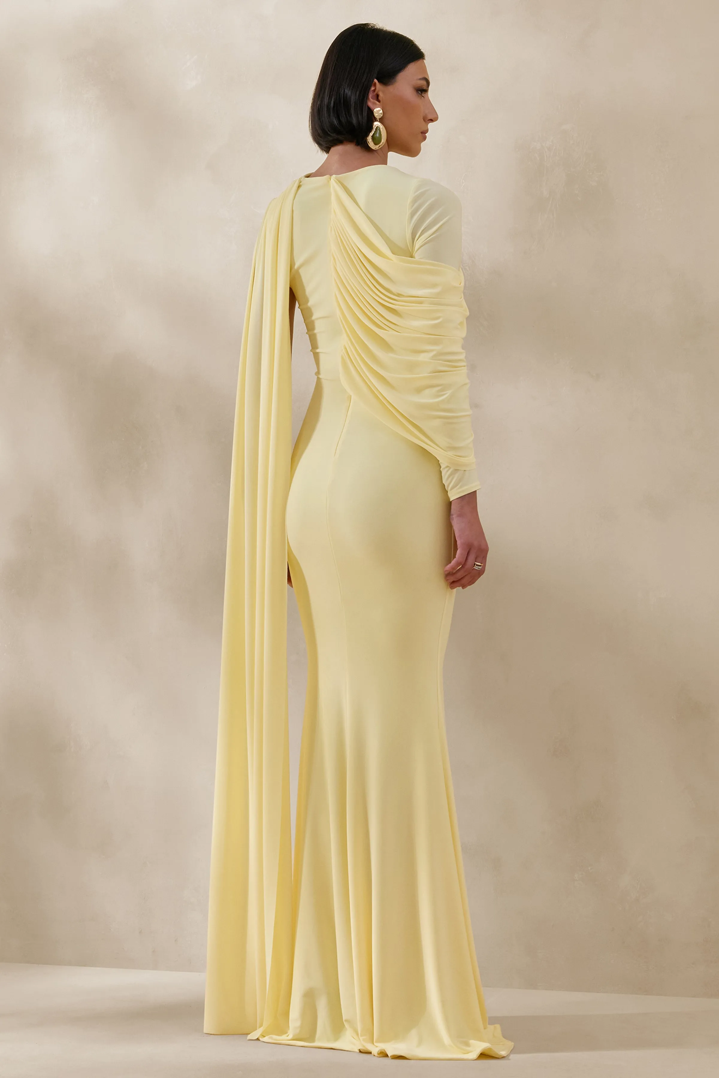 Rubelle | Lemon Asymmetric-Neck Maxi Dress With Draped-Detailing sold by Club L London product image thumbnail 2