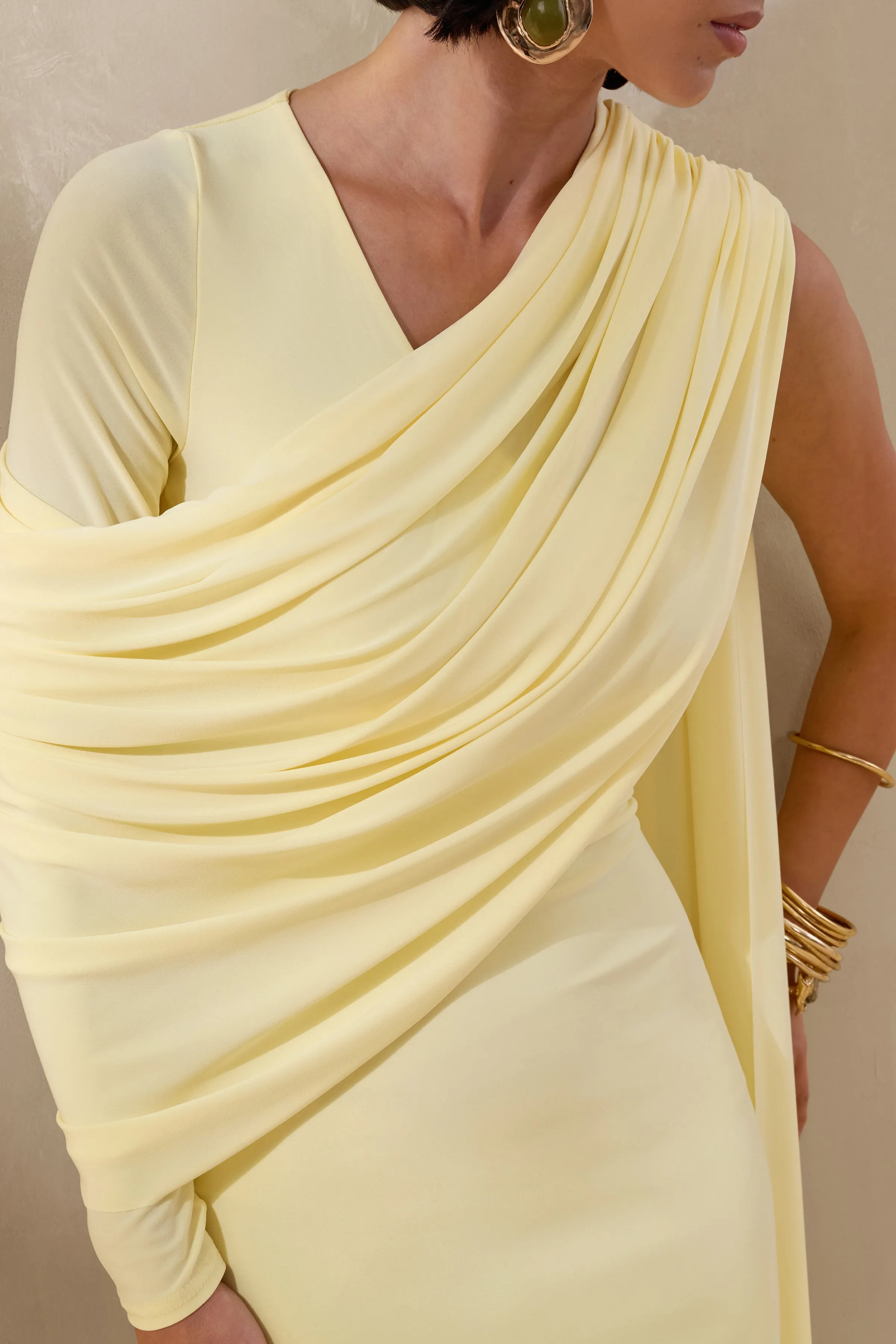 Rubelle | Lemon Asymmetric-Neck Maxi Dress With Draped-Detailing sold by Club L London product image thumbnail 3