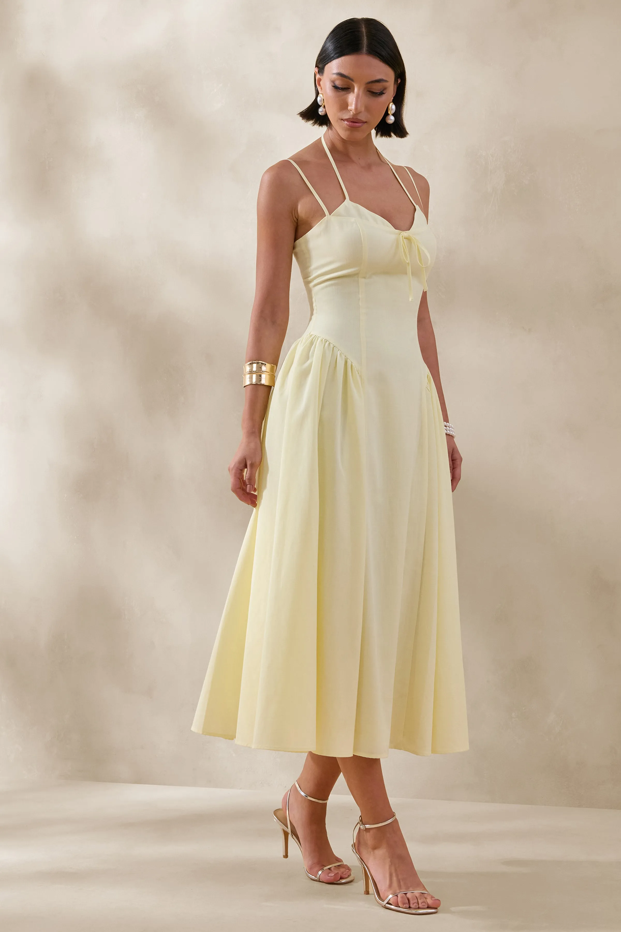 Audrey | Lemon Sweetheart-Neck Midi Dress With Ruching Detail sold by Club L London product image thumbnail 4