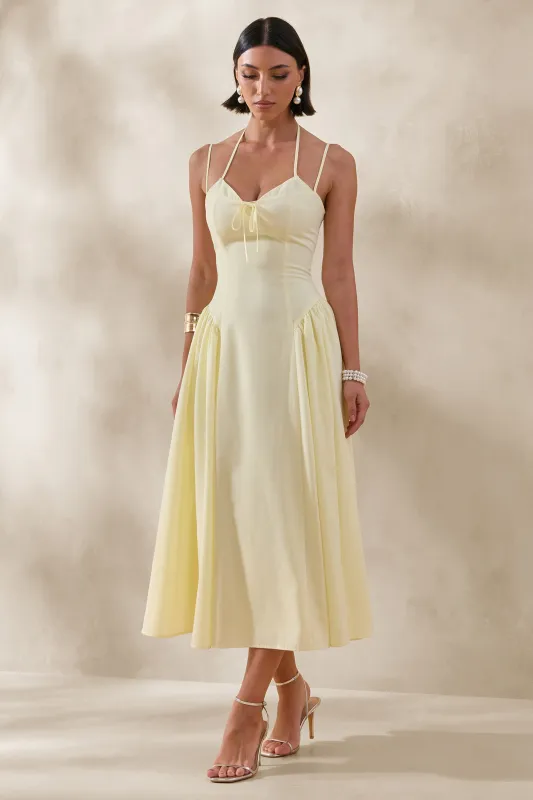 Audrey | Lemon Sweetheart-Neck Midi Dress With Ruching Detail made by Club L London