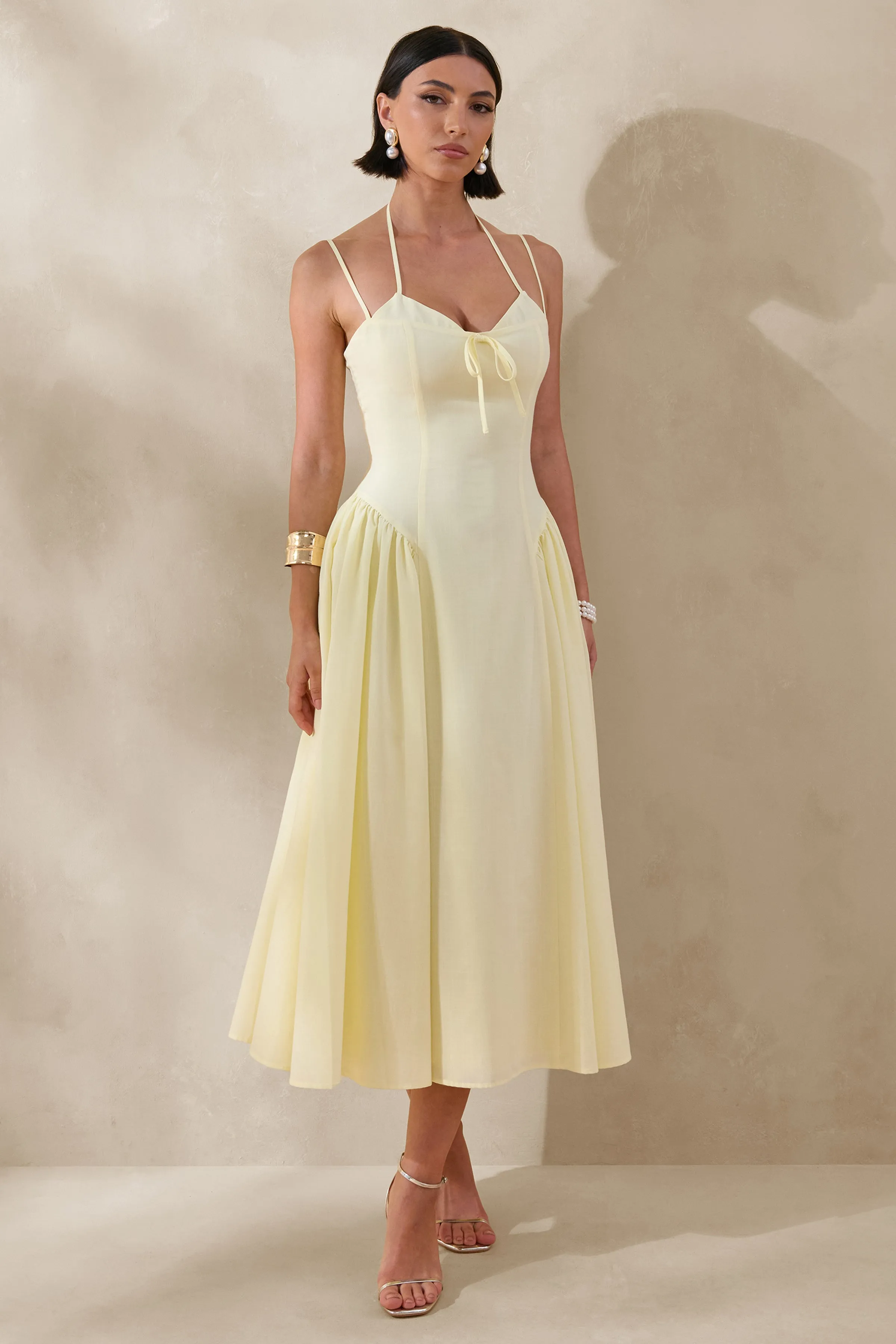 Audrey | Lemon Sweetheart-Neck Midi Dress With Ruching Detail sold by Club L London product image thumbnail 5