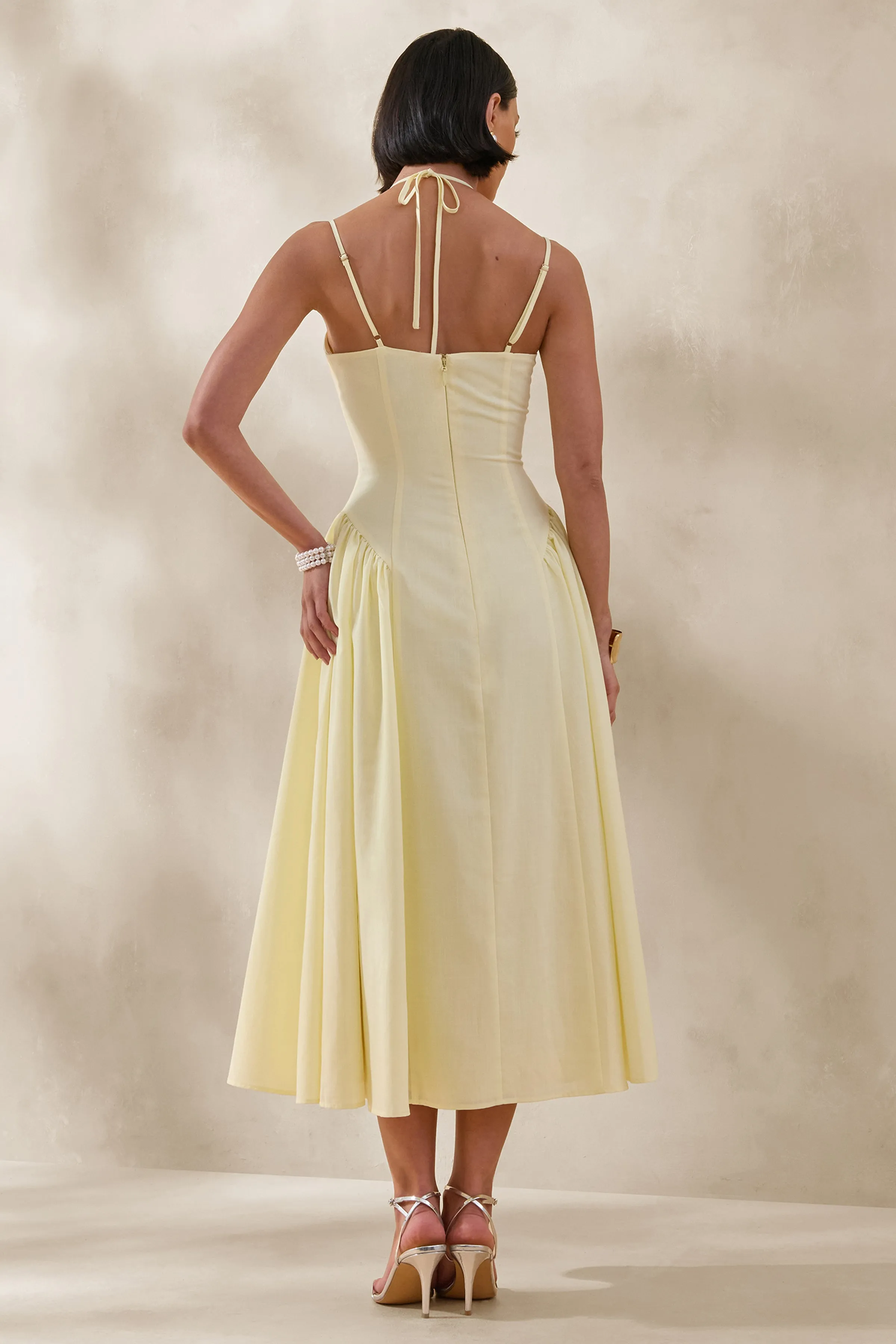 Audrey | Lemon Sweetheart-Neck Midi Dress With Ruching Detail sold by Club L London product image thumbnail 2