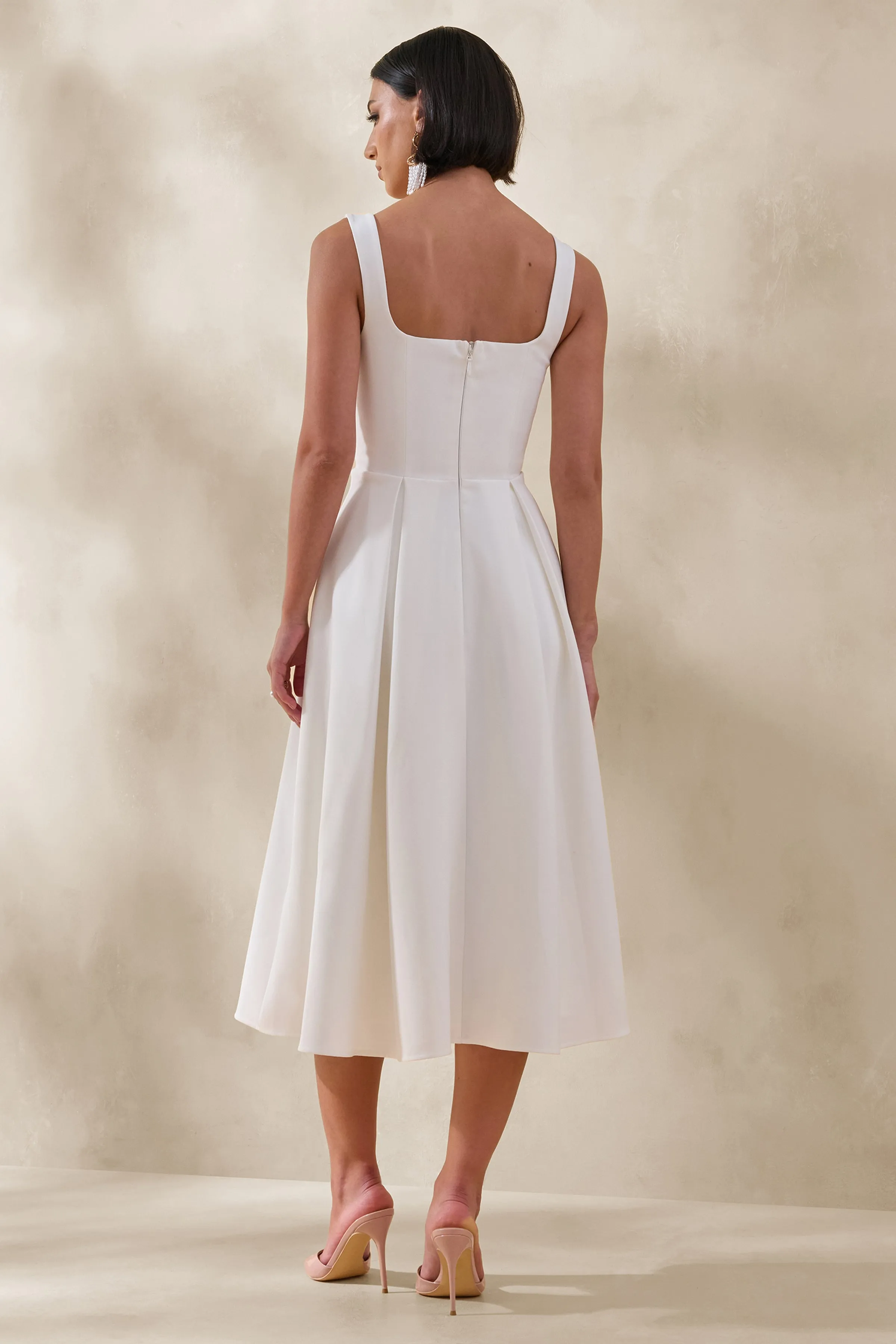Maelle | White Scoop-Neck Midi Dress With Corsage Detailing sold by Club L London product image thumbnail 2