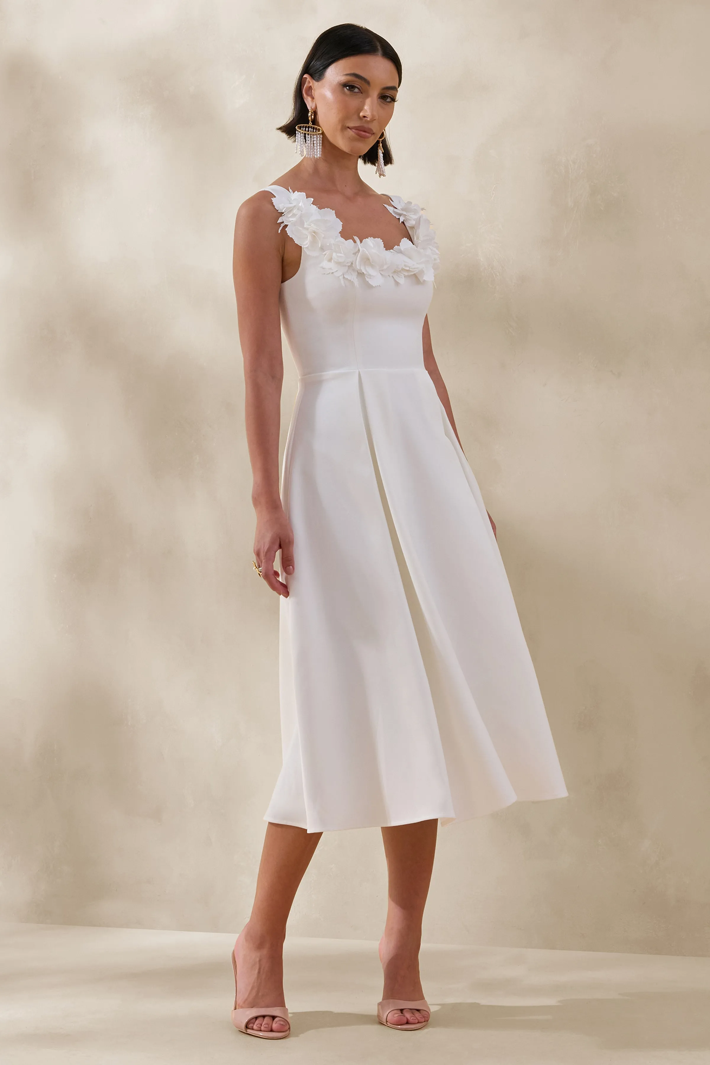 Maelle | White Scoop-Neck Midi Dress With Corsage Detailing sold by Club L London product image thumbnail 5