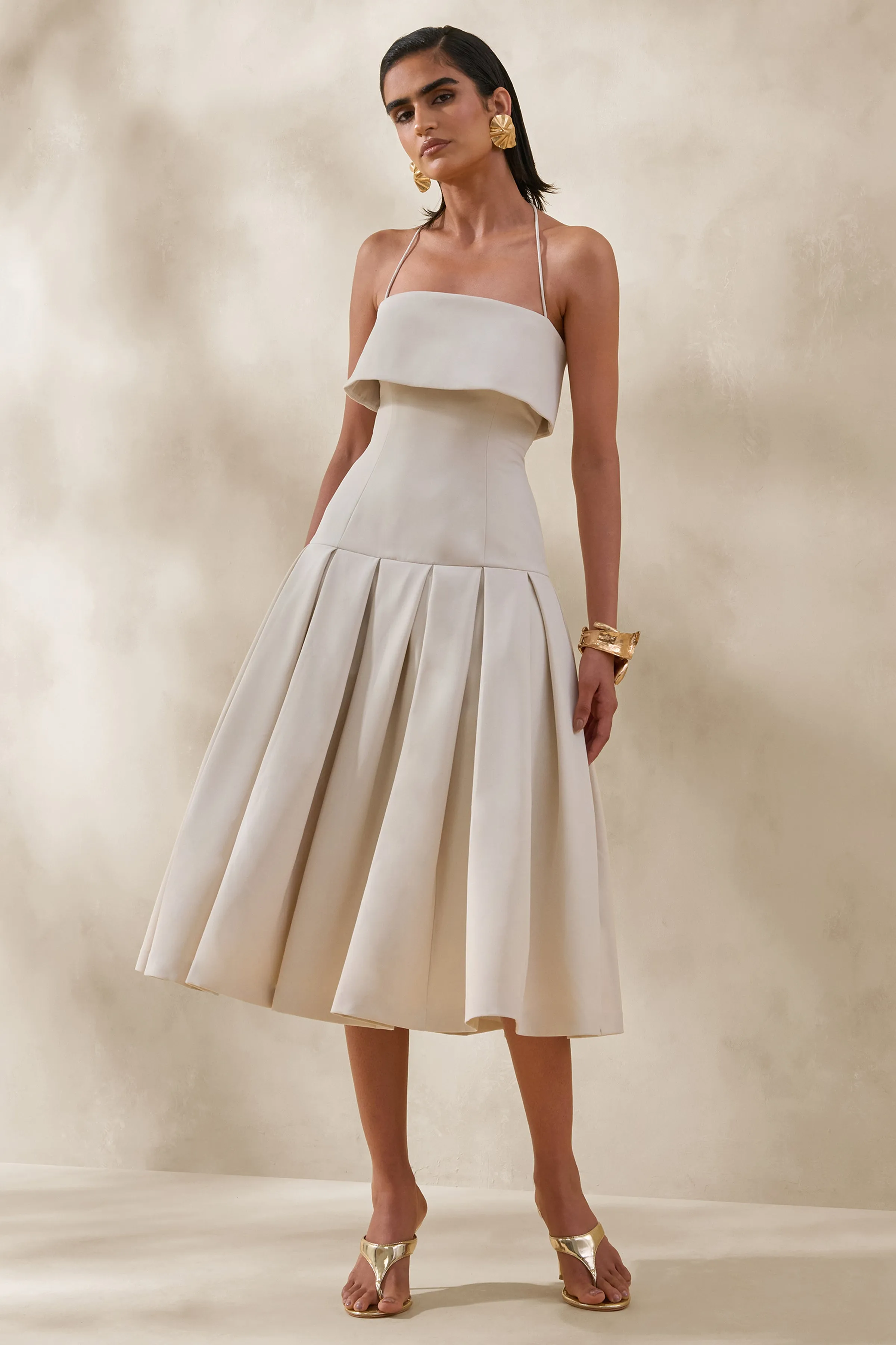 Dazira | Cream Square-Neck Midi Dress With Drop-Waist sold by Club L London product image thumbnail 4