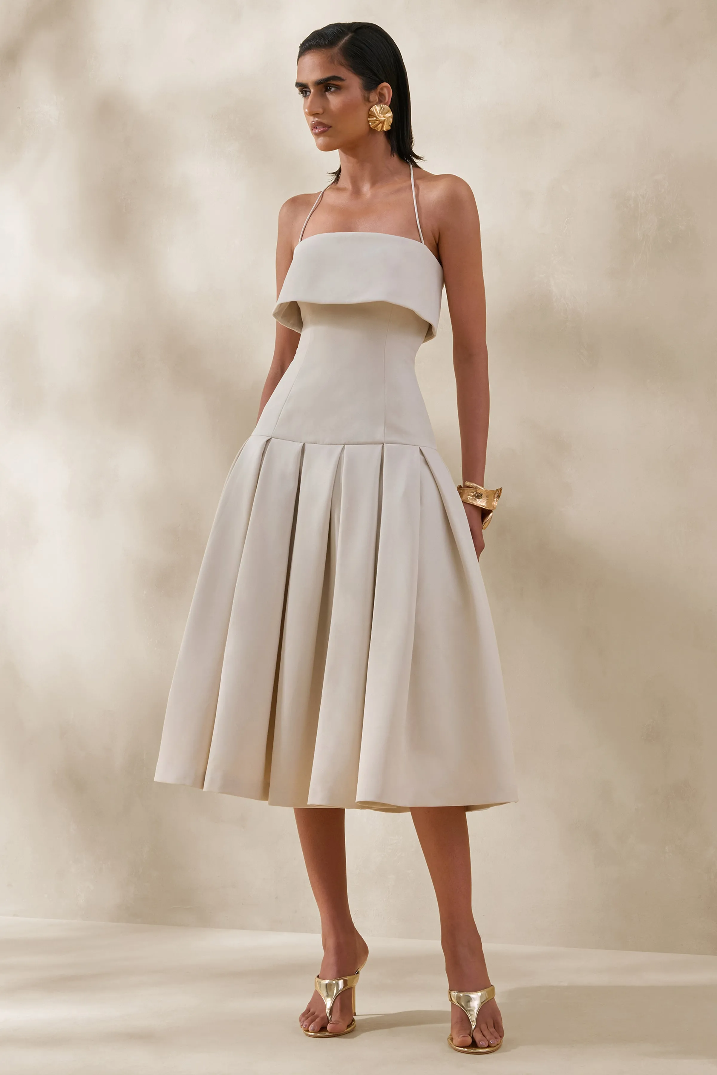 Dazira | Cream Square-Neck Midi Dress With Drop-Waist sold by Club L London product image thumbnail 5