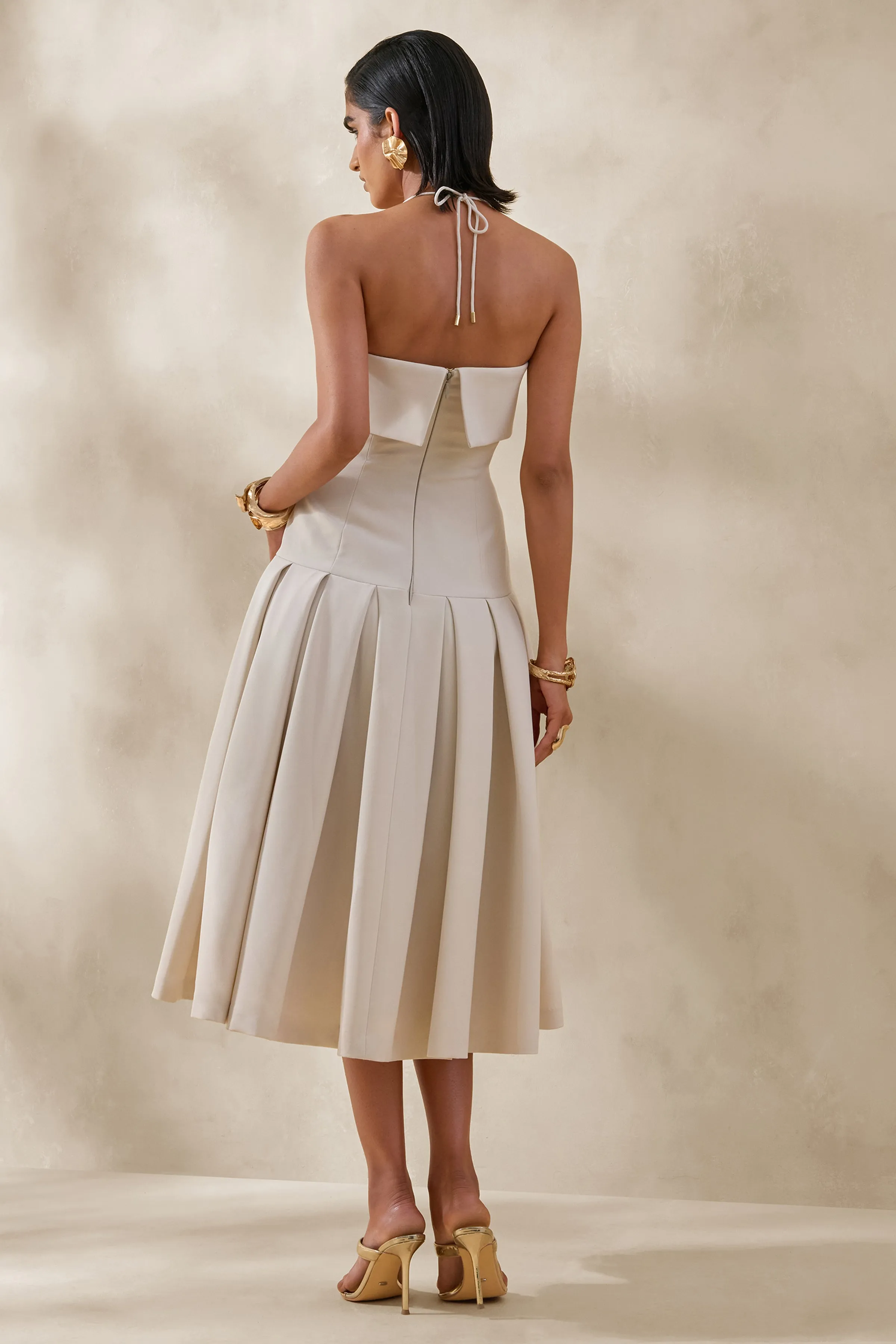Dazira | Cream Square-Neck Midi Dress With Drop-Waist sold by Club L London product image thumbnail 2