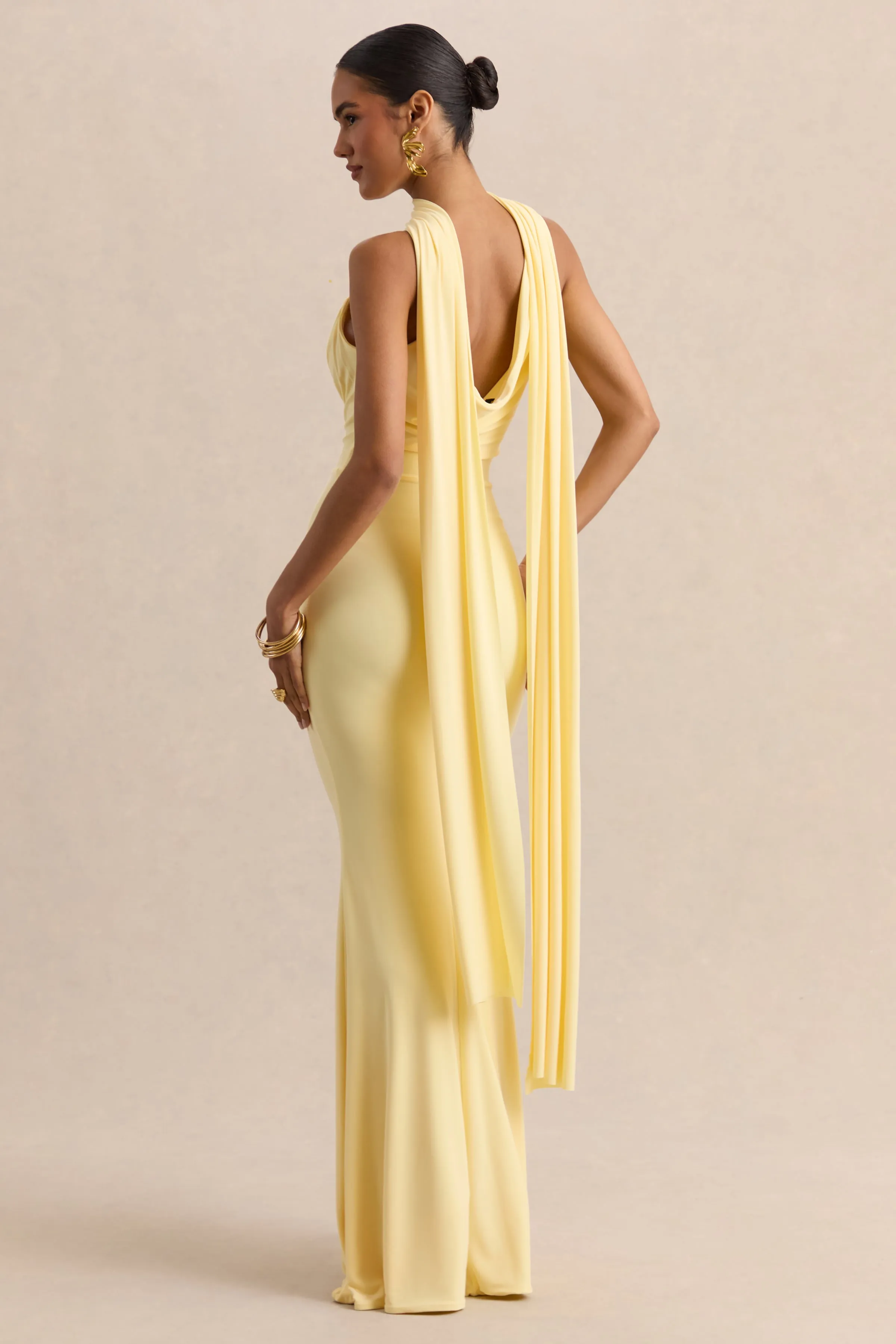 Armelia | Lemon Cowl-Neck Maxi Dress With Scarf-Detail sold by Club L London product image thumbnail 2