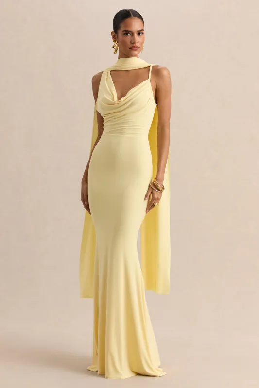 Armelia | Lemon Cowl-Neck Maxi Dress With Scarf-Detail made by Club L London