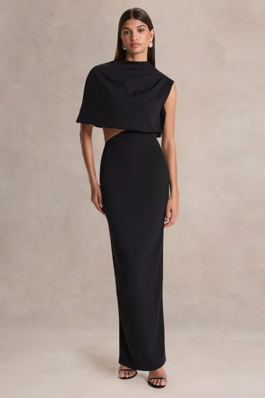 Roseth | Black High-Neck Maxi Dress With Removable Cape made by Club L London