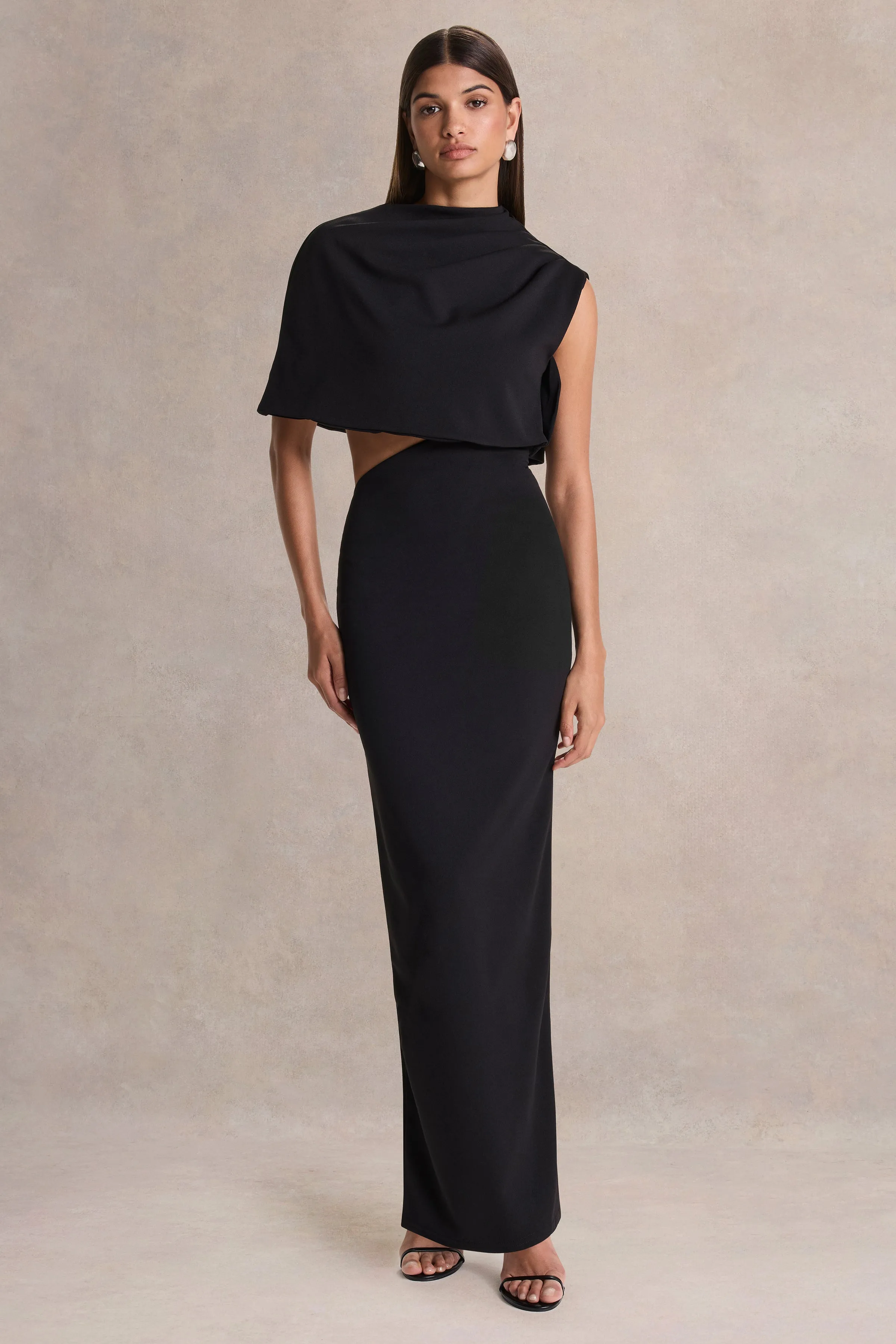 Roseth | Black High-Neck Maxi Dress With Removable Cape sold by Club L London
