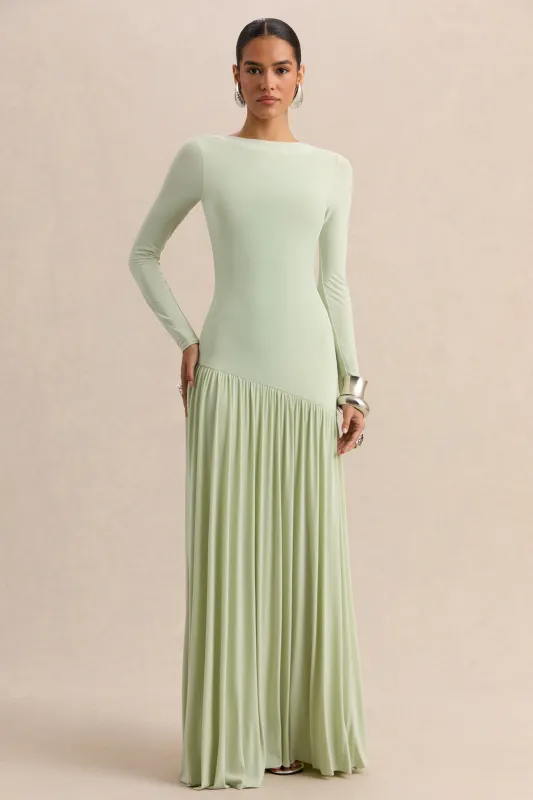 Jasira | Mint Crew-Neck Maxi Dress With Asymmetric Drop-Waist made by Club L London