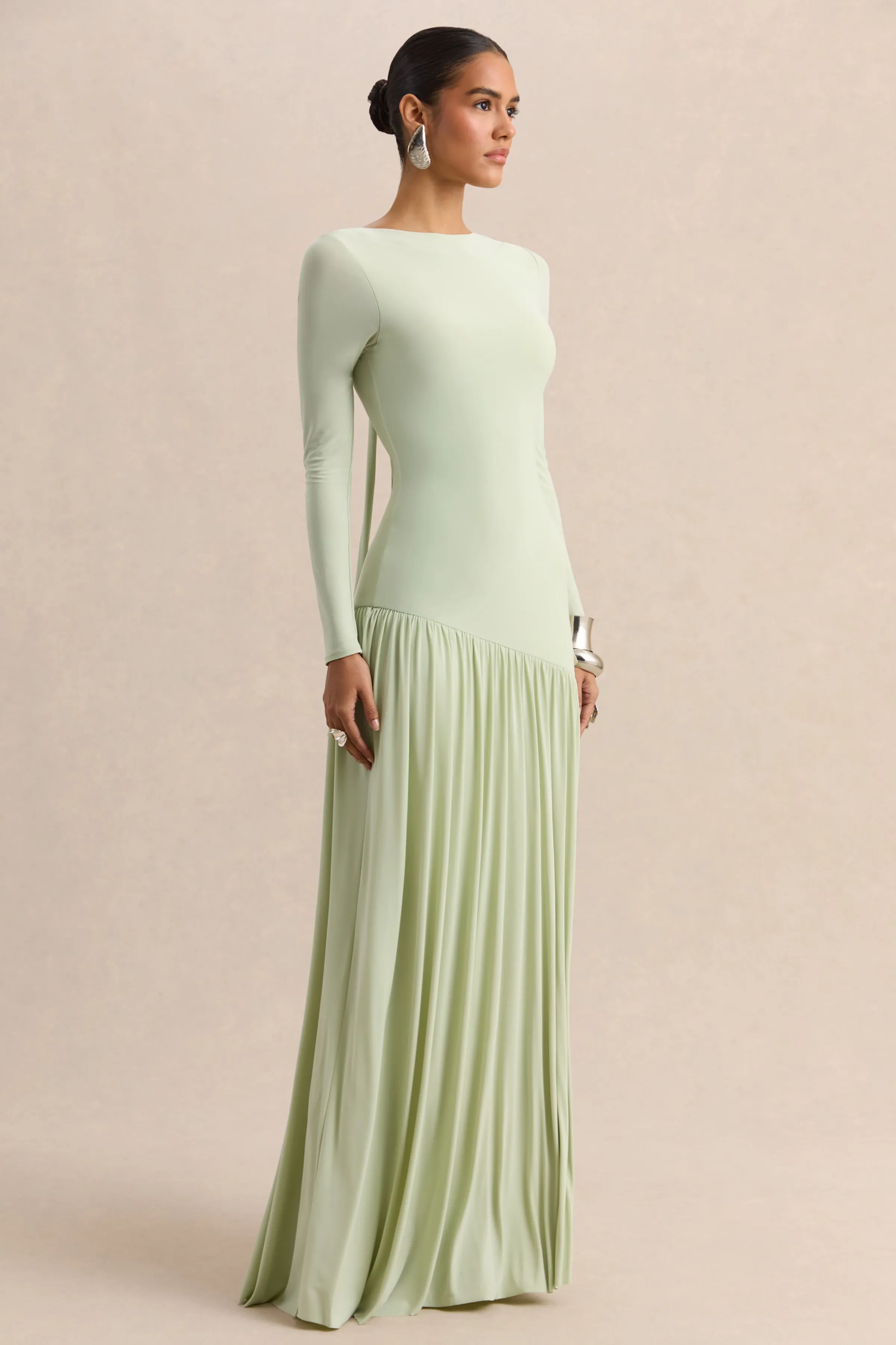 Jasira | Mint Crew-Neck Maxi Dress With Asymmetric Drop-Waist sold by Club L London product image thumbnail 5