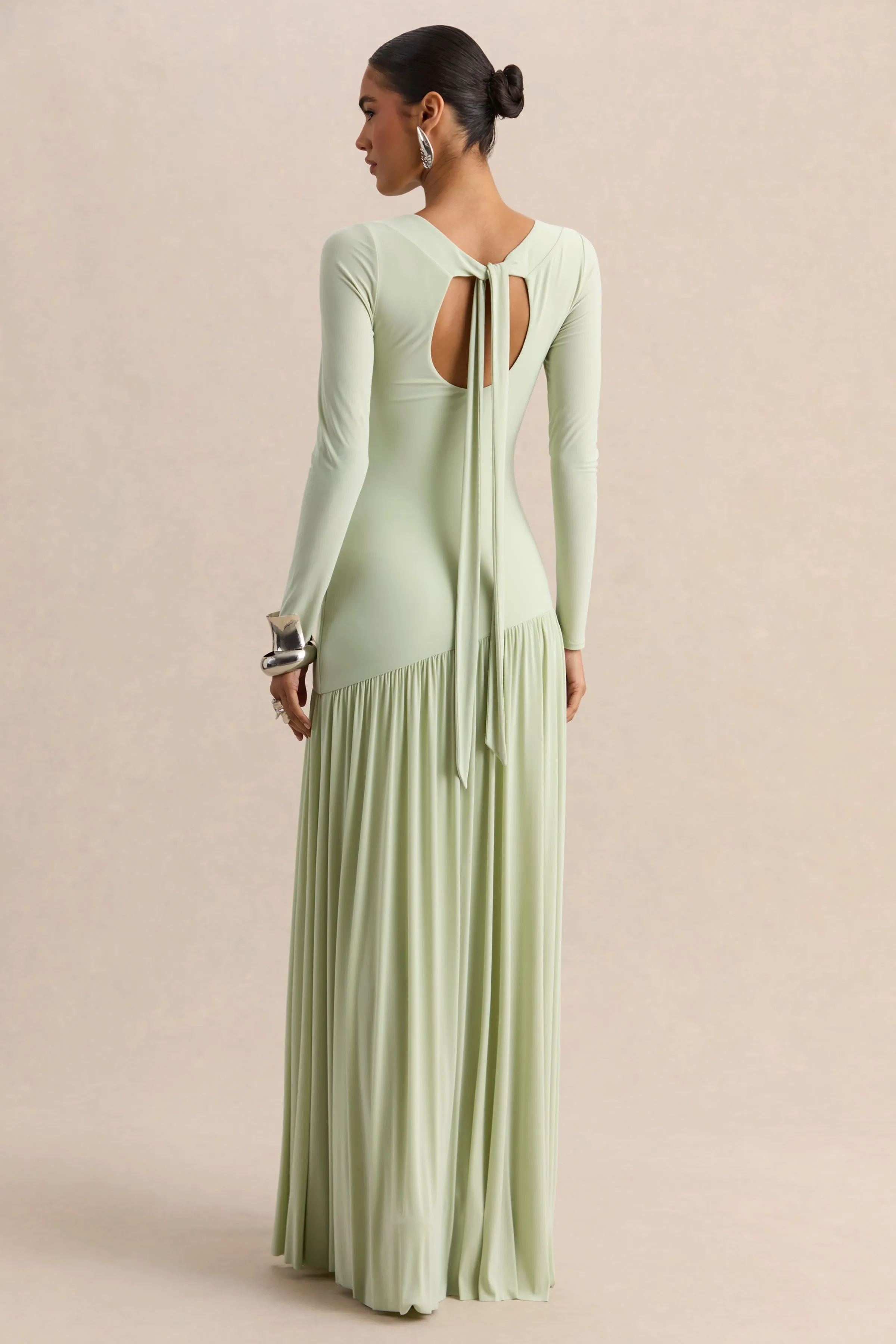 Jasira | Mint Crew-Neck Maxi Dress With Asymmetric Drop-Waist sold by Club L London product image thumbnail 2