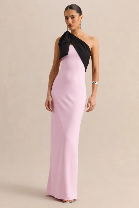 Adara | Pink & Black Asymmetric-Neck Maxi Dress With Bow-Detail made by Club L London