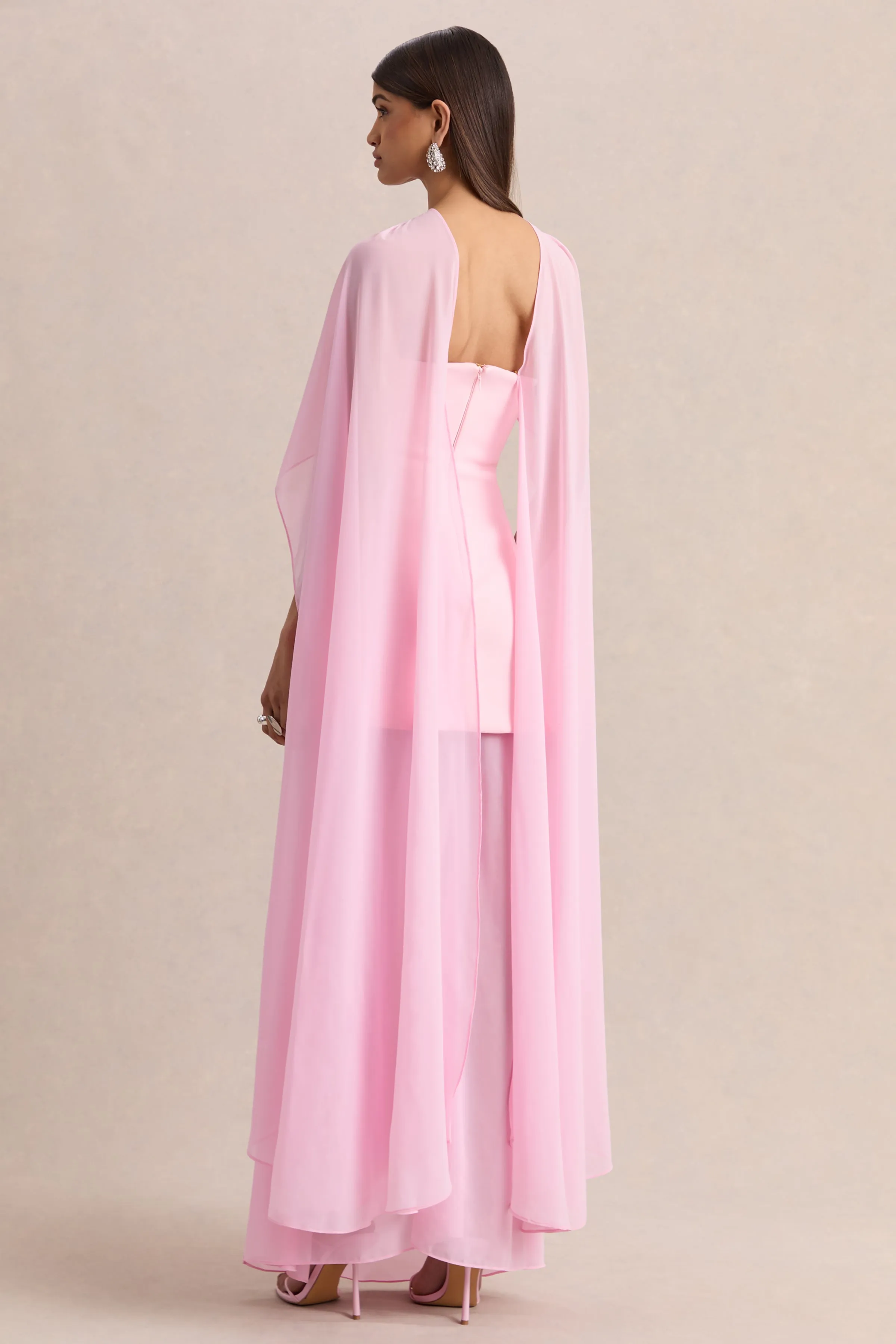 Chessa | Light Pink Boat-Neck Maxi Dress With Sheer Cape sold by Club L London product image thumbnail 2