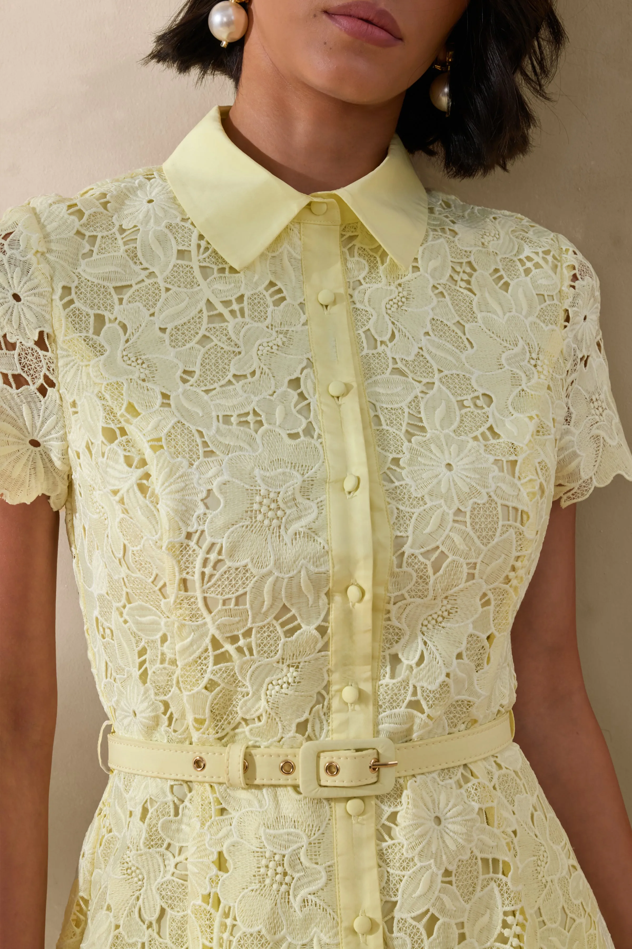 Zalie | Yellow Lace High-Neck Belted Midi Dress sold by Club L London product image thumbnail 5
