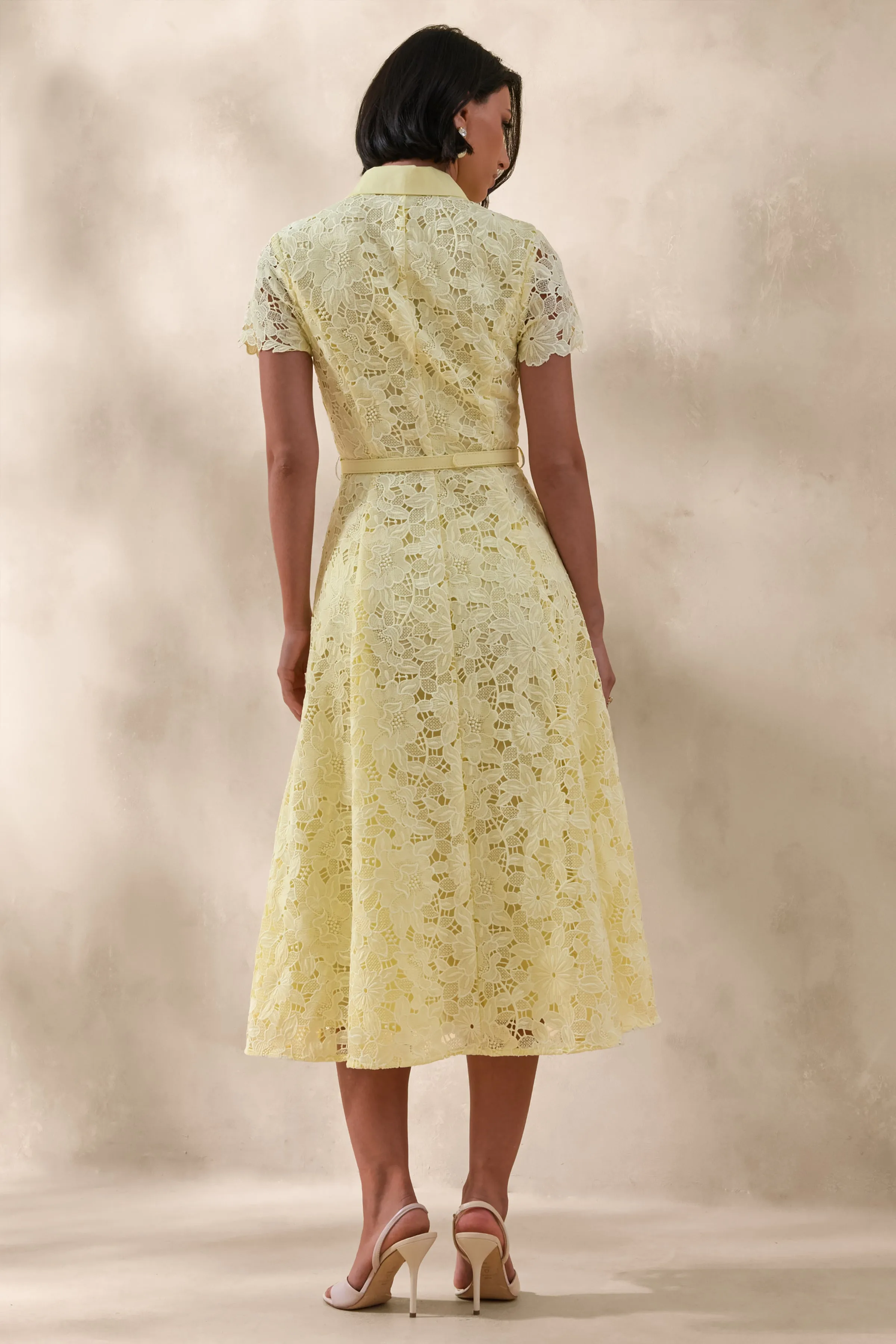 Zalie | Yellow Lace High-Neck Belted Midi Dress sold by Club L London product image thumbnail 2