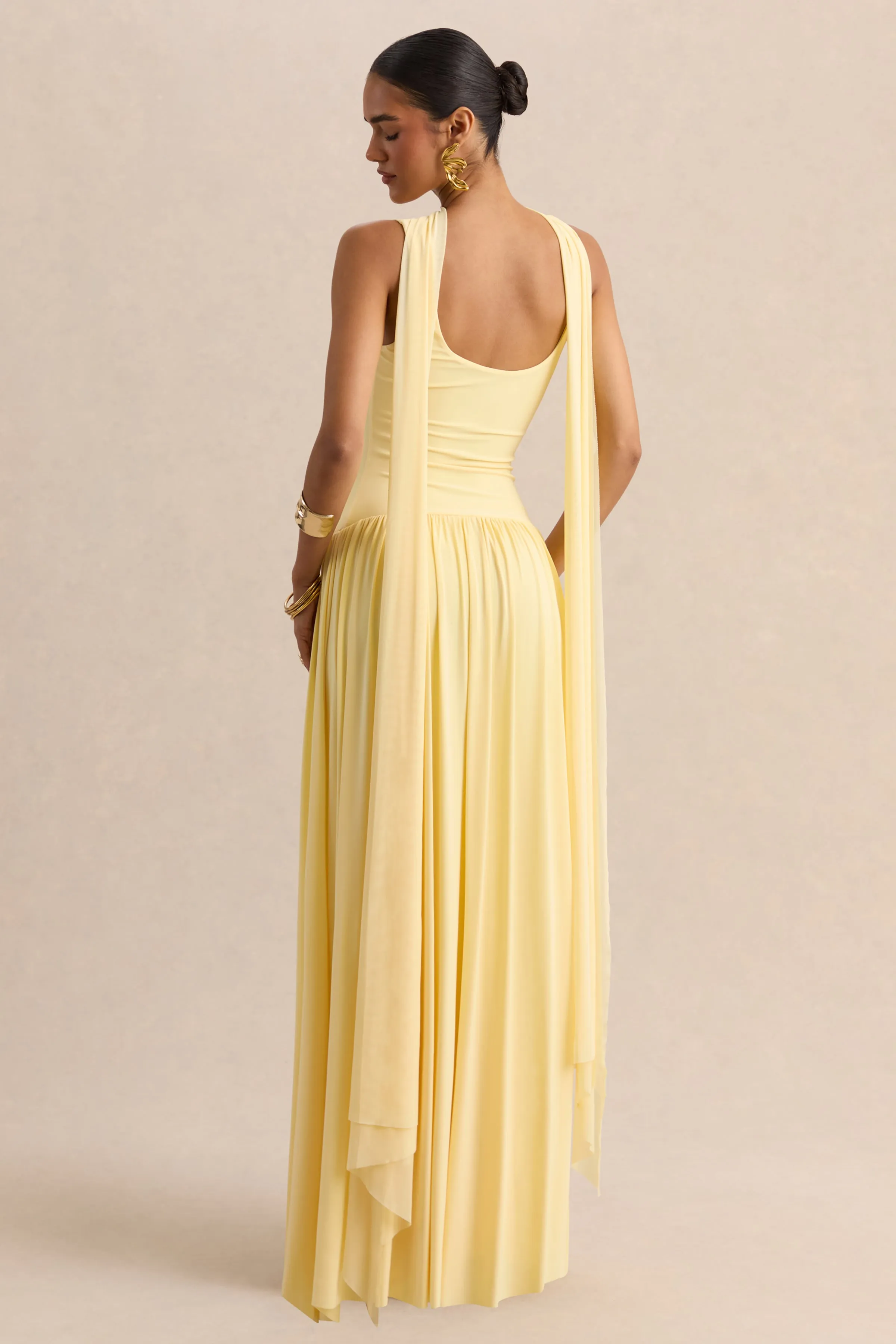 Aurina | Lemon Square-Neck Maxi Dress With Scarf-Detail sold by Club L London product image thumbnail 2