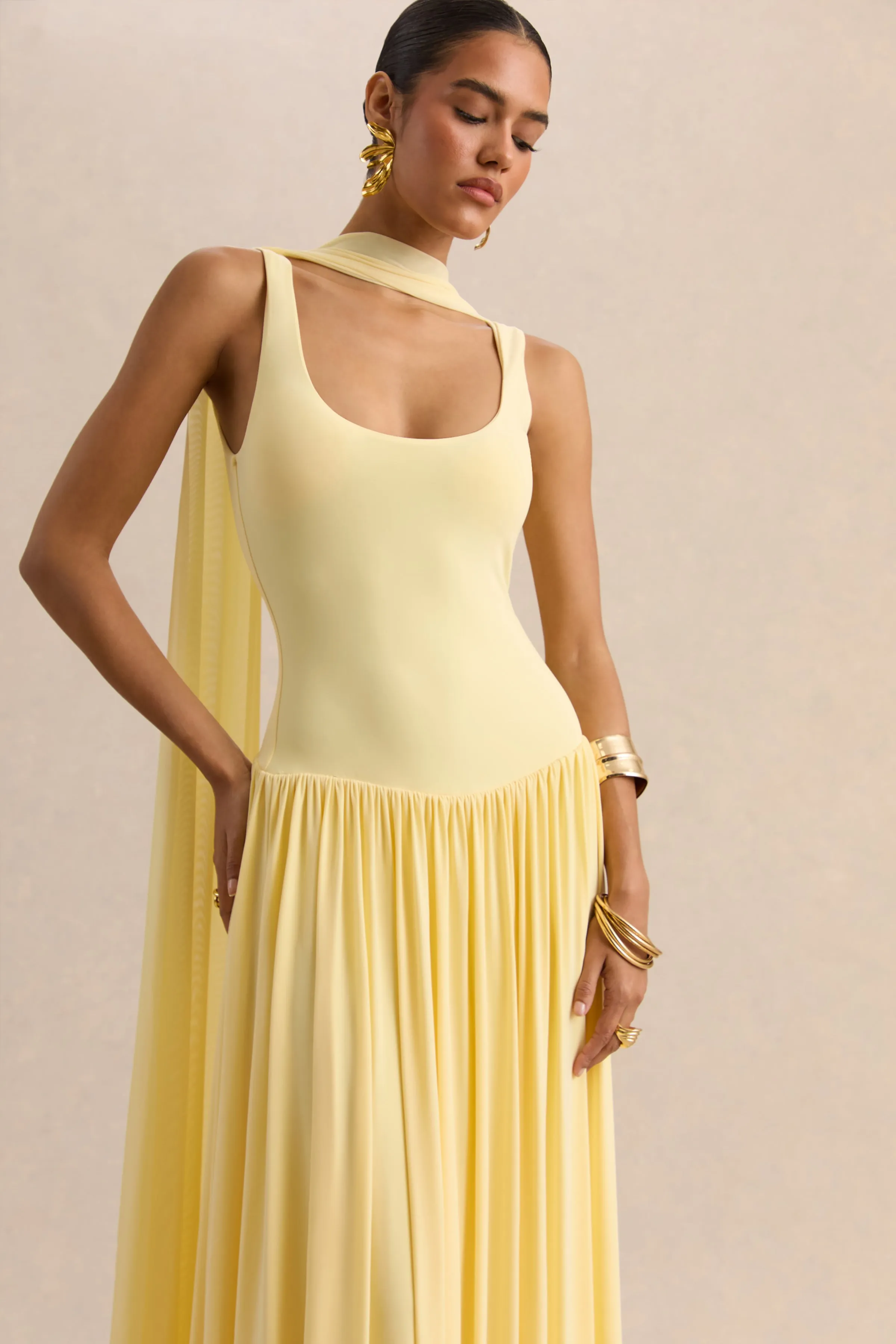 Aurina | Lemon Square-Neck Maxi Dress With Scarf-Detail sold by Club L London product image thumbnail 4