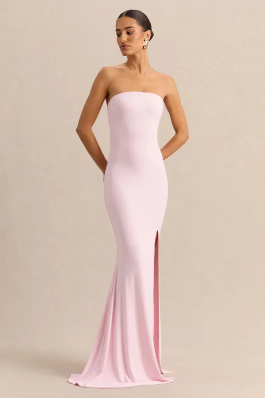 Melva | Light Pink Bandeau Maxi Dress made by Club L London