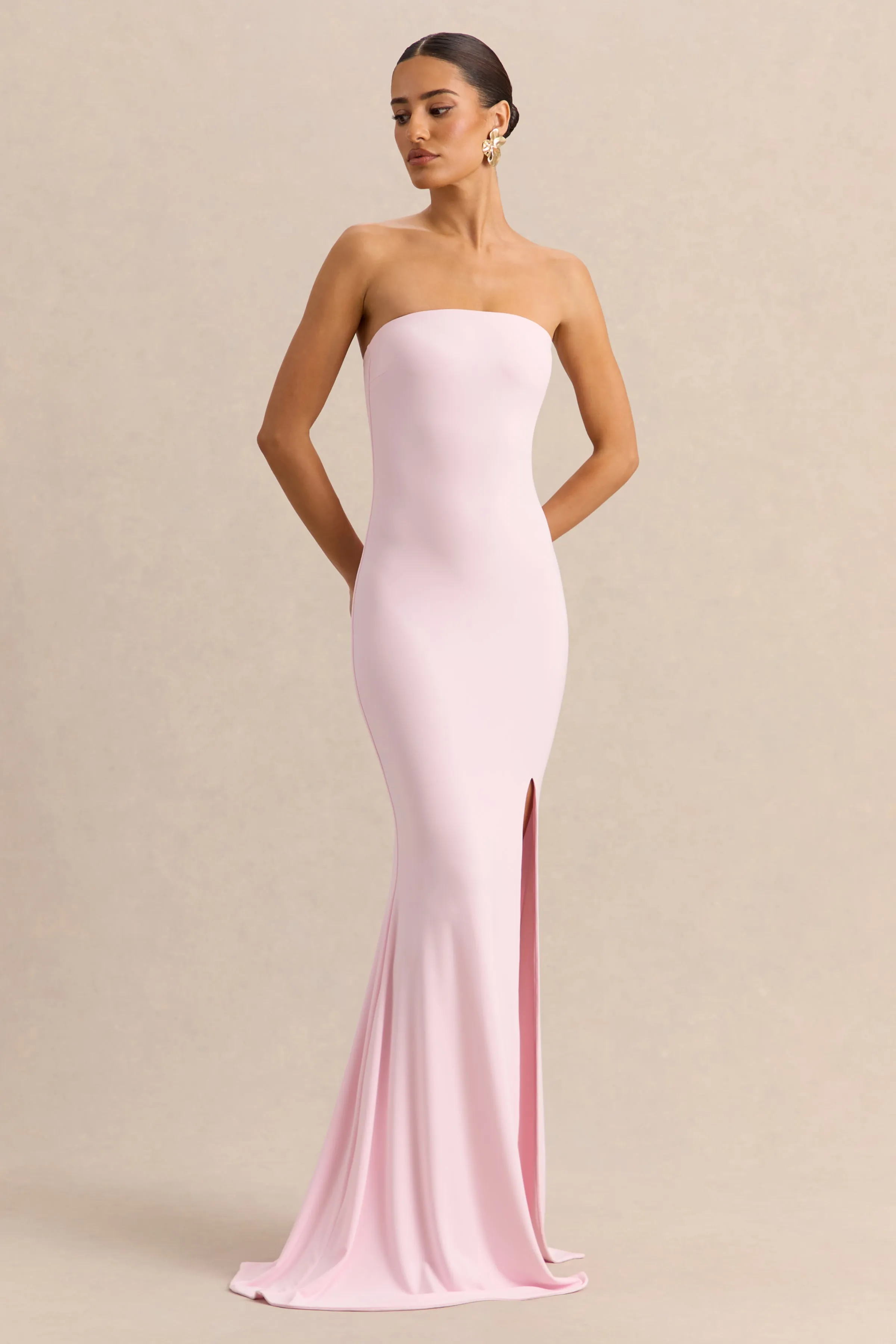 Melva | Light Pink Bandeau Maxi Dress sold by Club L London