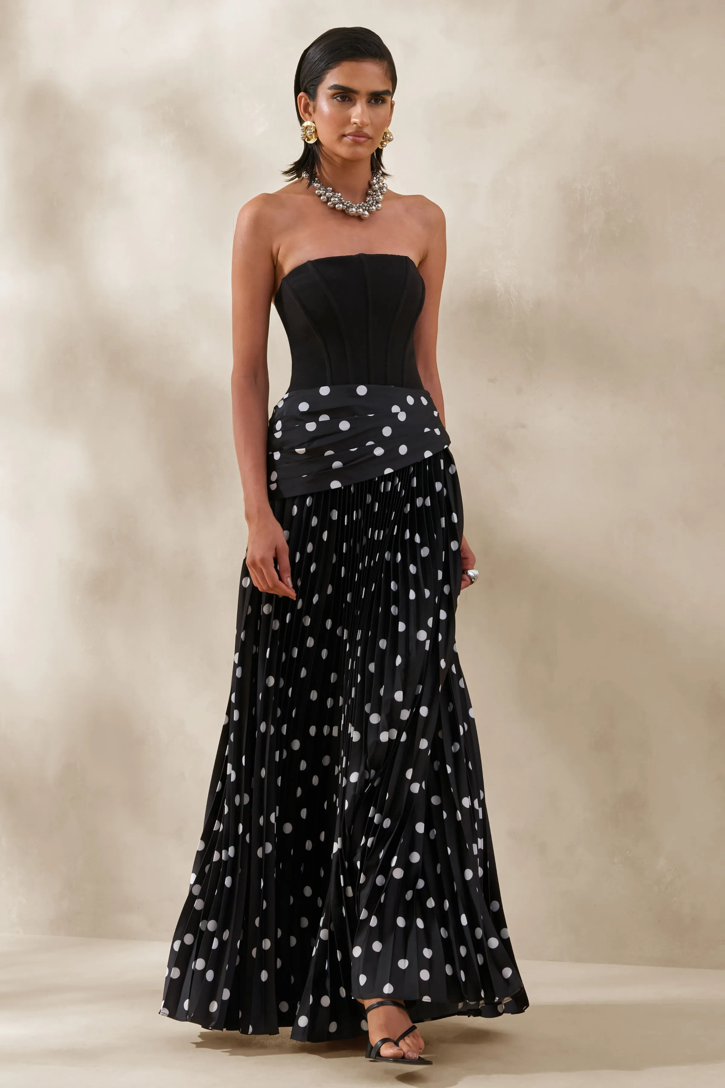 Valerisse | Black And White Polka Dot Bandeau Maxi Dress sold by Club L London product image thumbnail 4