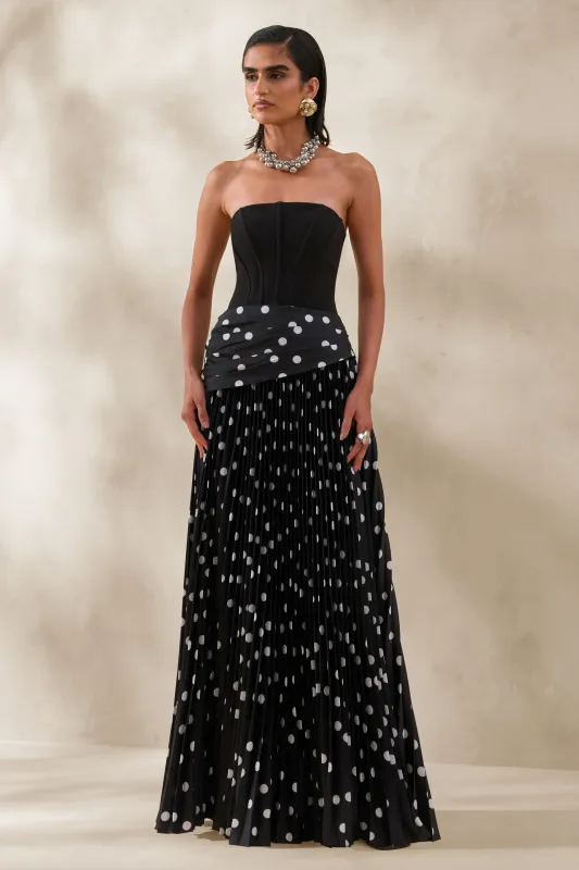 Valerisse | Black And White Polka Dot Bandeau Maxi Dress sold by Club L London