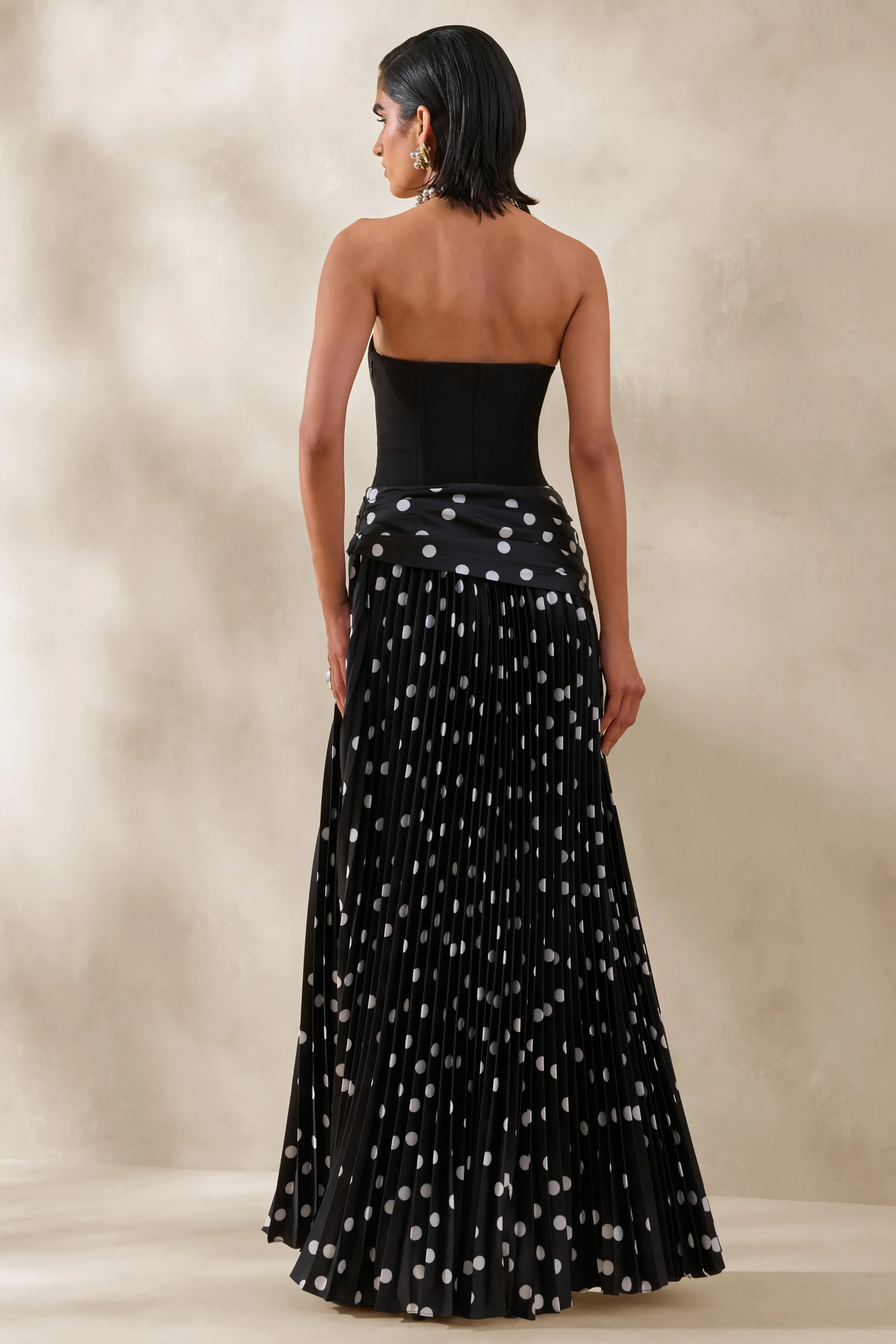 Valerisse | Black And White Polka Dot Bandeau Maxi Dress sold by Club L London product image thumbnail 2