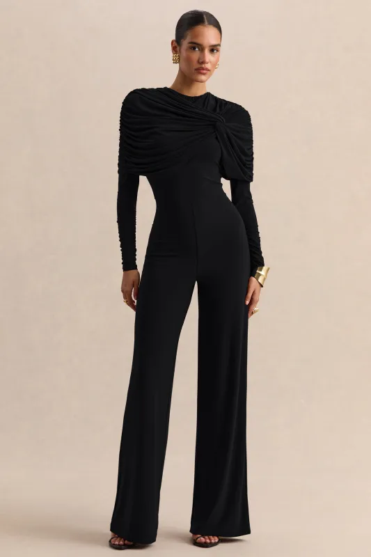 Eloura | Black High-Neck Jumpsuit With Twist-Gathered Detail made by Club L London