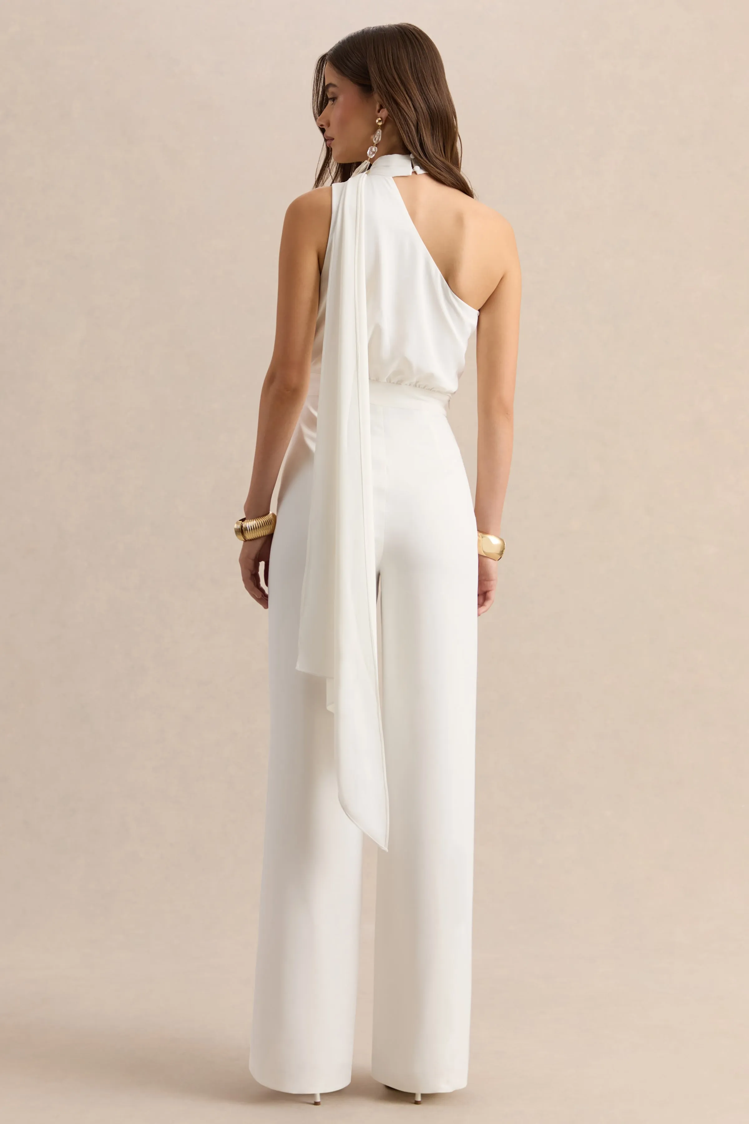 Gliselle | White Asymmetric-Neck Jumpsuit With Cape sold by Club L London product image thumbnail 2