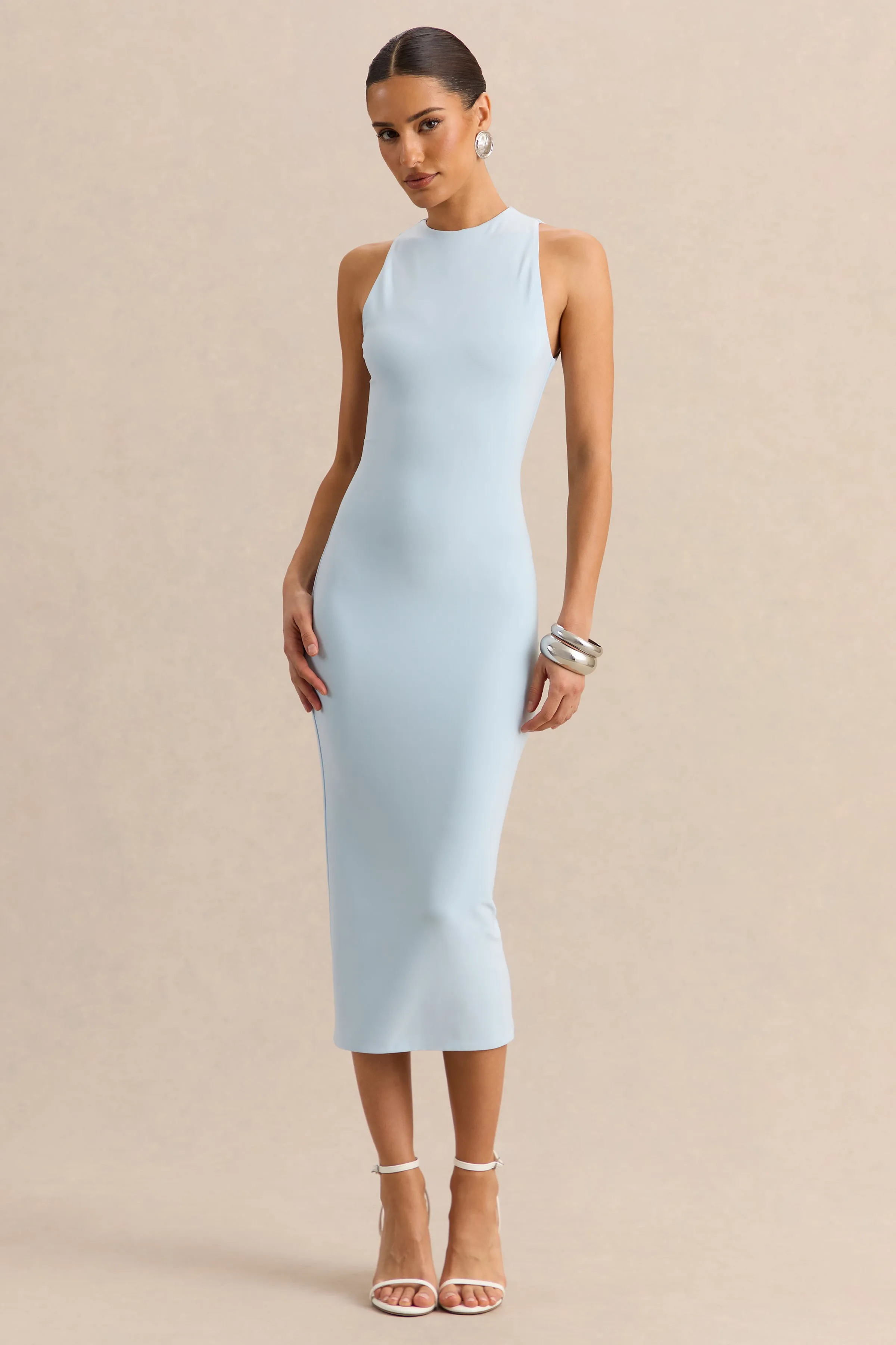 Mirana | Powder Blue High-Neck Midi-Dress sold by Club L London product image thumbnail 5