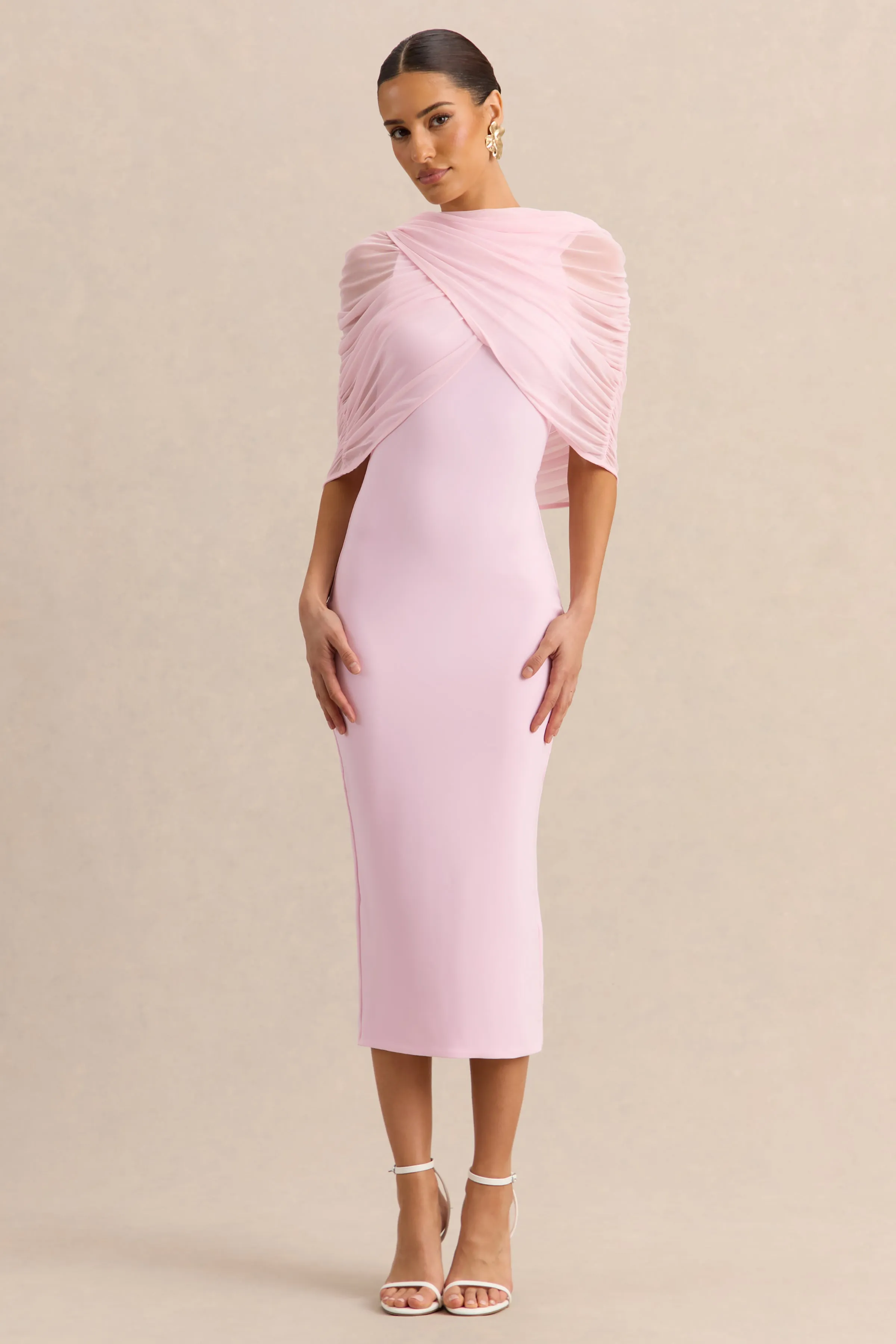 Mirana | Light Pink High-Neck Midi-Dress sold by Club L London