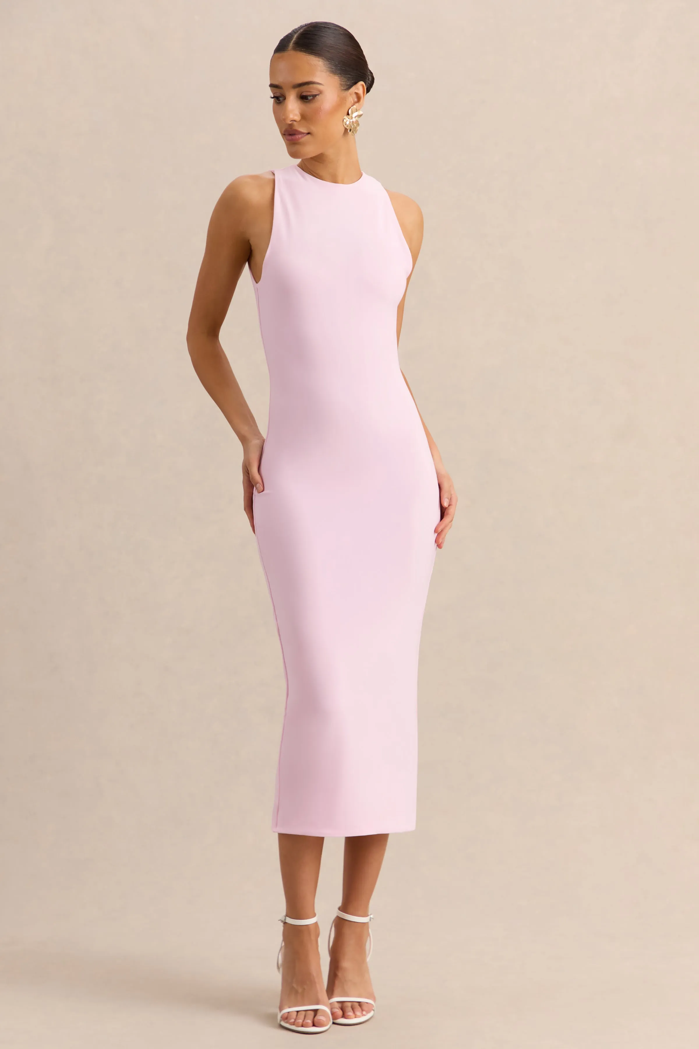 Mirana | Light Pink High-Neck Midi-Dress sold by Club L London product image thumbnail 4