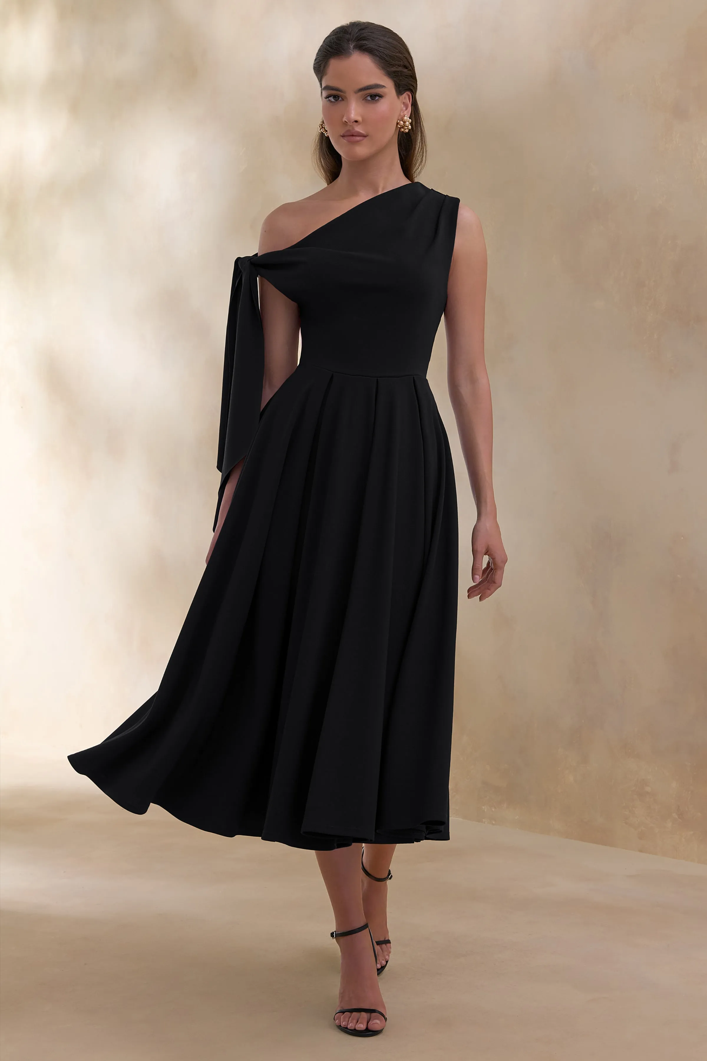 Daring | Black Asymmetric-Neck Midi Dress With Knot-Detail sold by Club L London product image thumbnail 4