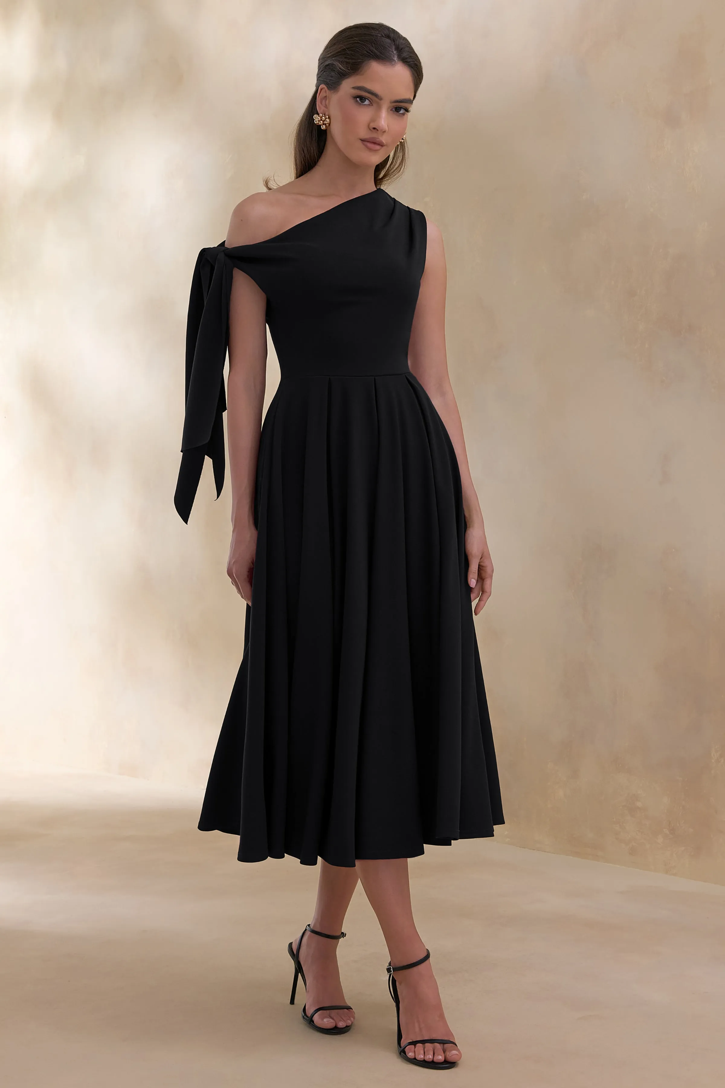 Daring | Black Asymmetric-Neck Midi Dress With Knot-Detail sold by Club L London product image thumbnail 5